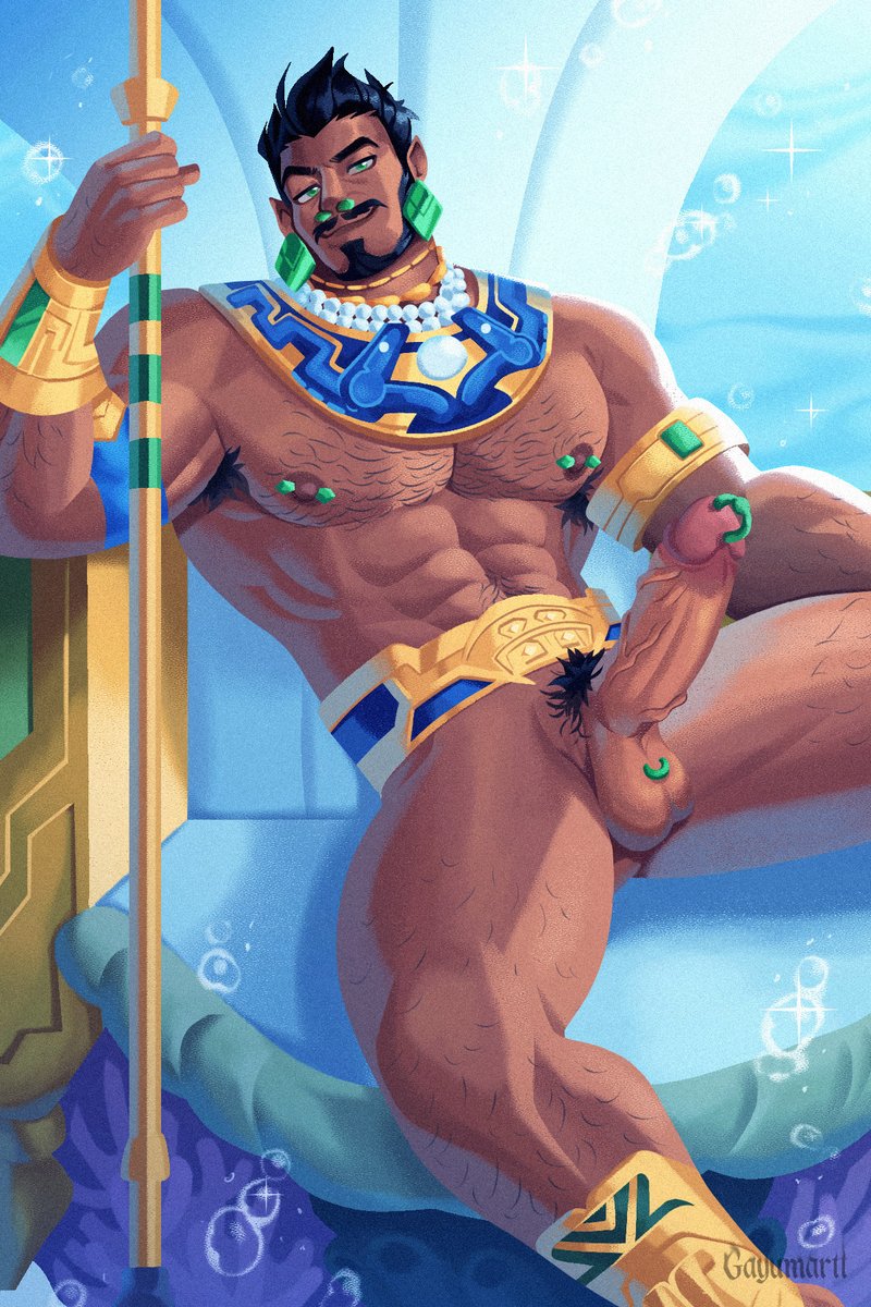 1boy, abs, big pecs, big penis, boner, brown skin, brown-skinned male, earrings, erection, gayumartt, hair, hairy chest, hairy legs, hairy male, huge cock, interracial, looking at viewer, male, male only, marvel, marvel comics, marvel rivals, mesoamerican, muscular, muscular male, namor mckenzie (ch'ah toh almehen), namor mckenzie (sub-mariner), nipple piercing, nipples, official alternate costume, penis, pubic hair, smiling, solo, sub-mariner (marvel comics), thick penis, yaoi
