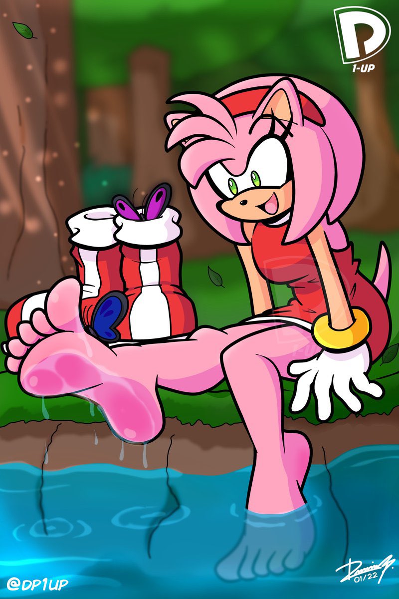 amy rose, dp1up, feet, foot fetish, ignoring, legs, licking, meaty soles, soles, sonic (series), sonic the hedgehog, sonic the hedgehog (series), toes, tounge, water, worship