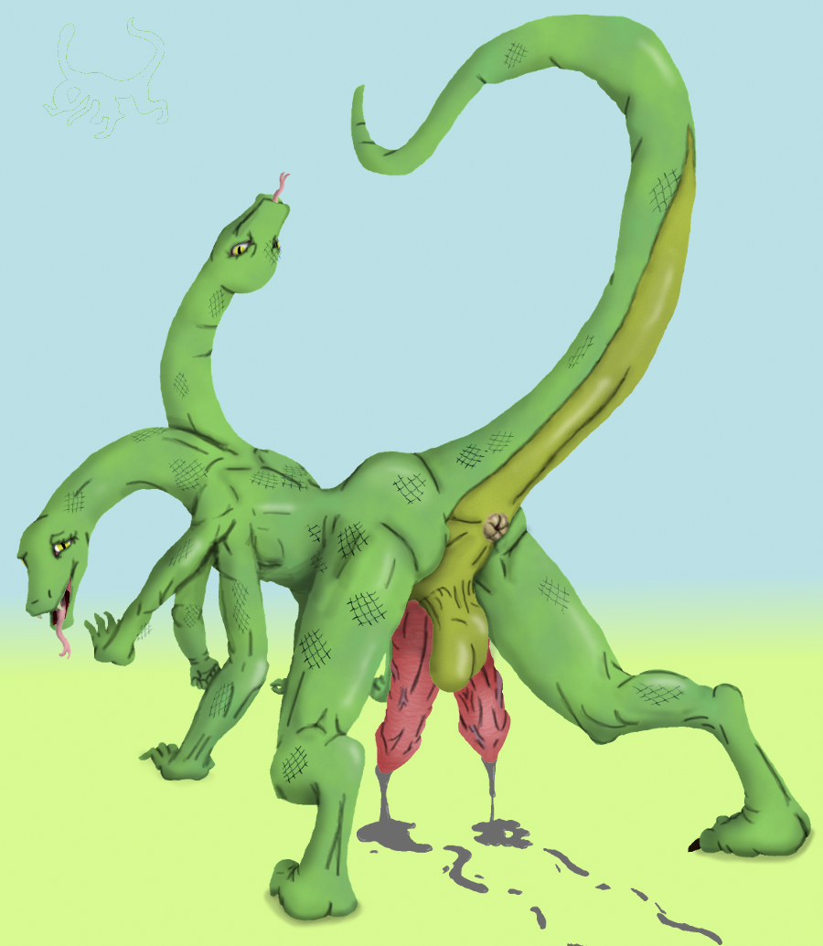 2015 2_heads anthro_only anus ass backsack balls conjoined diphallia diphallism hemipenes lamar looking_back mal_tong male multi_arm multi_head multi_limb multi_penis no_humans penis pose precum presenting presenting_hindquarters raised_tail reptile scalie snake solo tongue