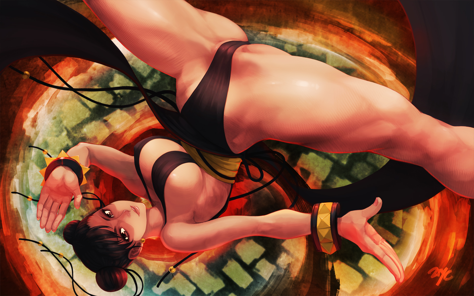 21yc, alternate costume, bracelet, cameltoe, capcom, chun-li, chun-li (battle ouffit sfiv), cleavage, double bun, dress, female, female only, hair bun, human, pussy, solo, spread legs, street fighter