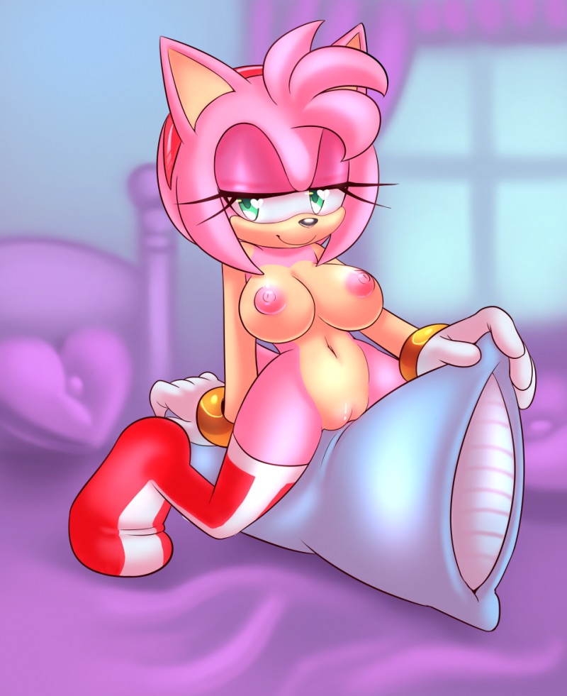 1girls amy_rose animal_ears anthro anthrofied bed black_nose breasts erect_nipples eulipotyphlan eyelashes female female_only furry furry_only gloves green_eyes hair hairband hedgehog looking_at_viewer mammal mostly_nude nipples nude pillow pink_hair pussy sega sif_(artist) smile socks solo sonic_(series) sonic_team sonic_the_hedgehog_(series) vagina video_games