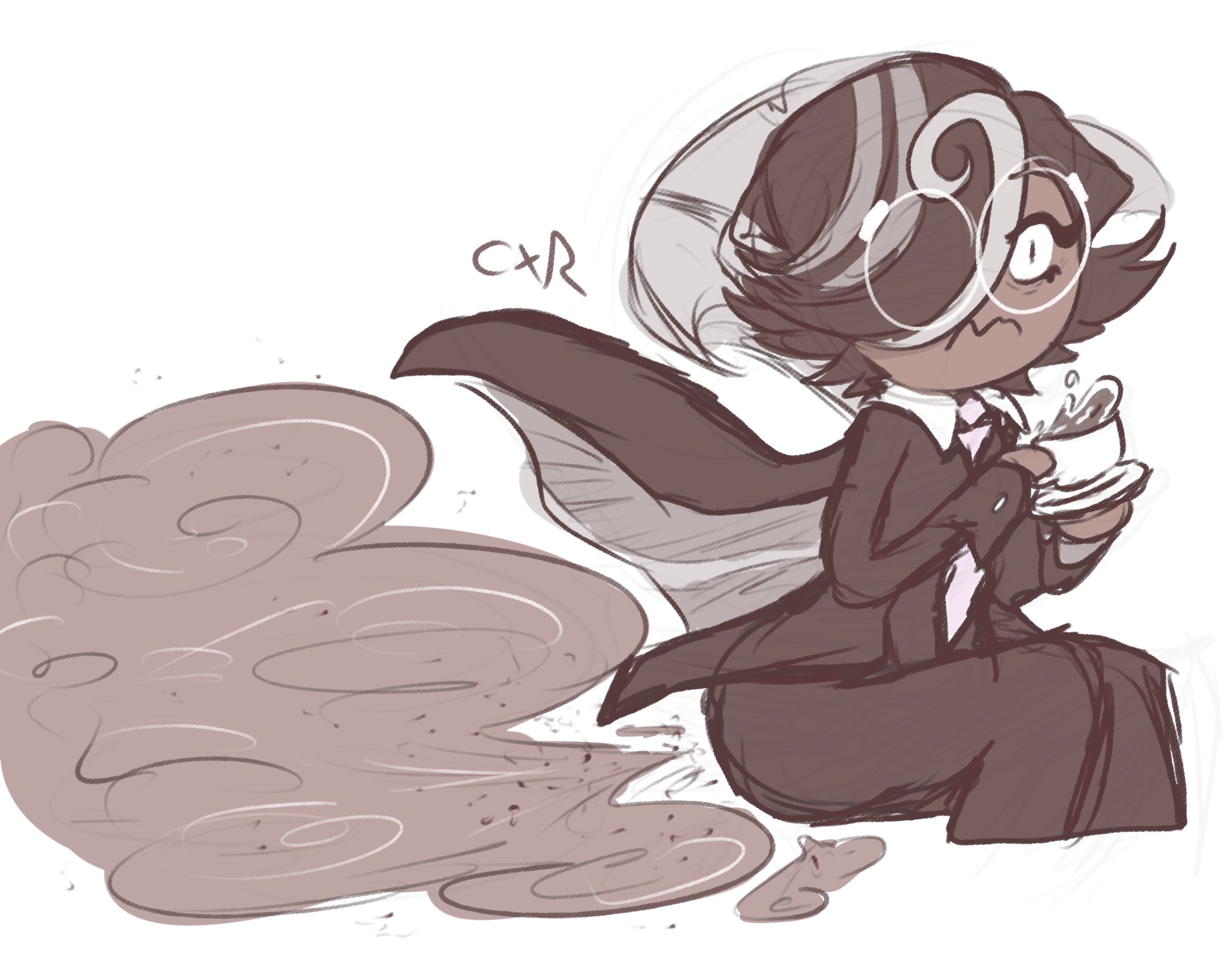 1boy, cookie run, cookie run kingdom, espresso cookie, fart, fart cloud, male, rumblyxbubbles, suit, tagme