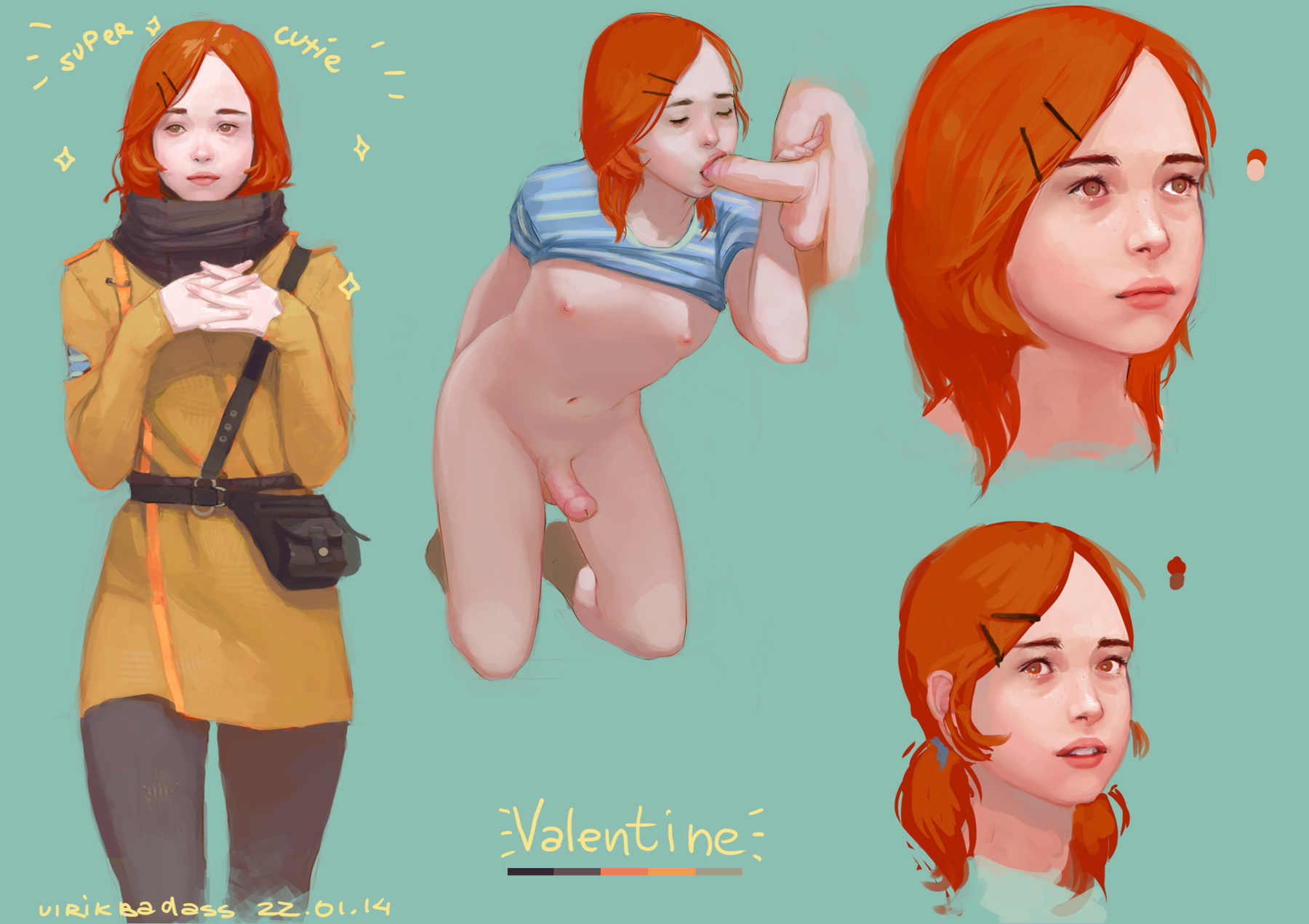 1boy, balls, fellatio, femboy, ginger, girly, male, nipples, oral, orange hair, penis, red hair, short hair, testicles, tied hair, trap, twintails, ulrik, yaoi