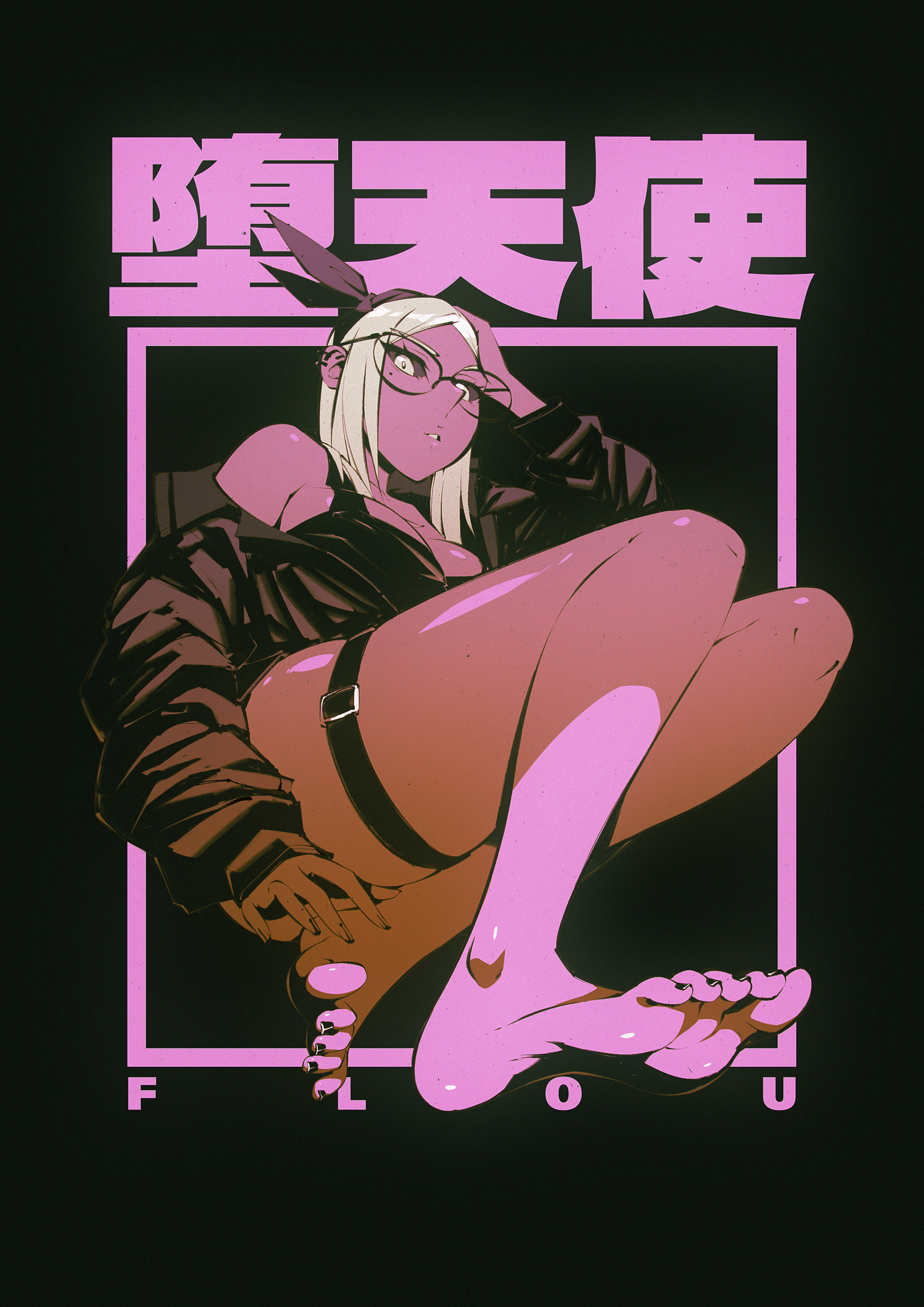 barefoot, dark skin, dark-skinned female, feet, female, flou, fully clothed, original, original character, stella (flou), tagme, white hair
