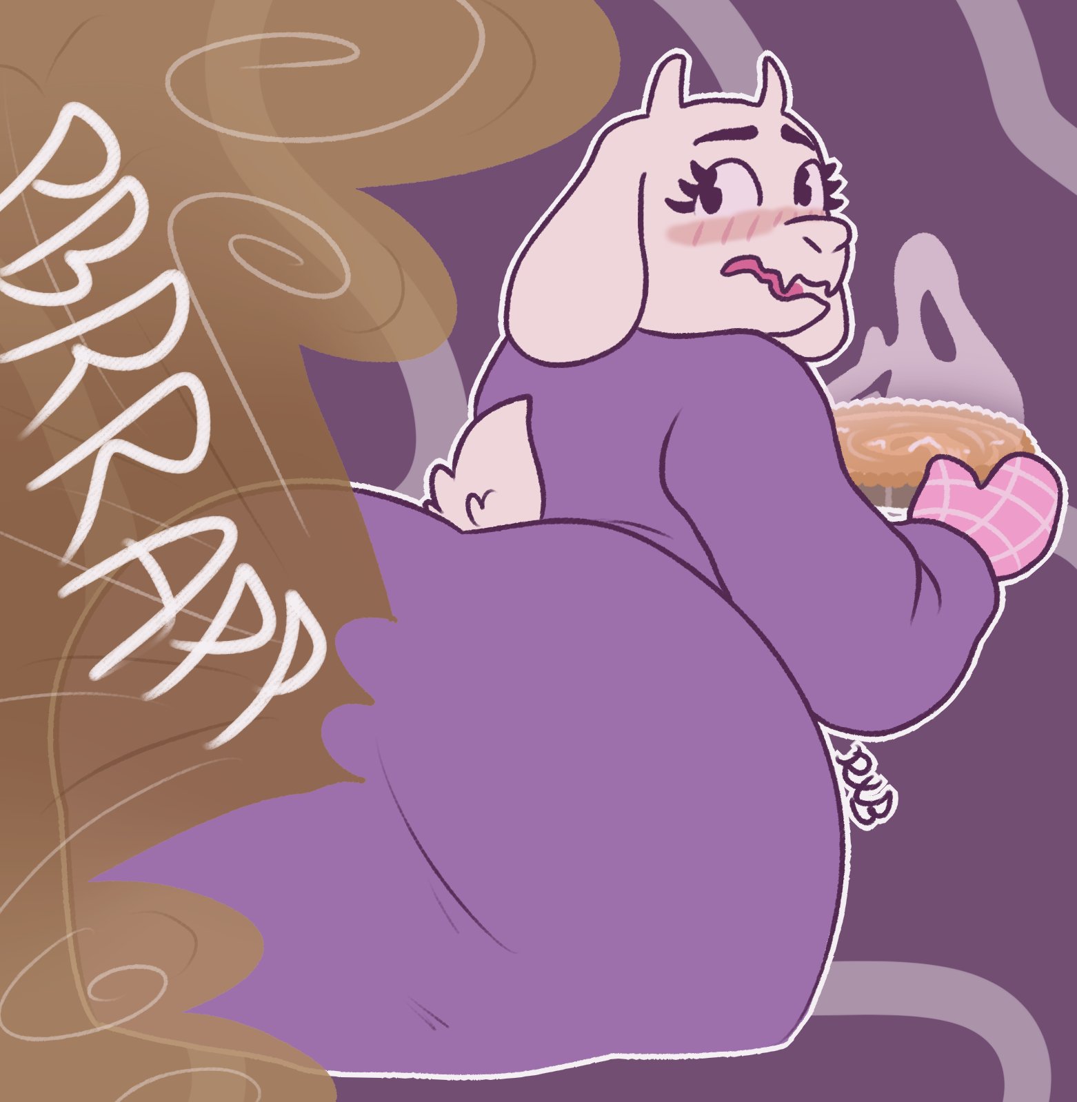 1girls, ass, big ass, boss monster (undertale), embarrassed, fart, fart cloud, fart fetish, female, rumblyxbubbles, tagme, text, toriel, undertale, undertale (series)
