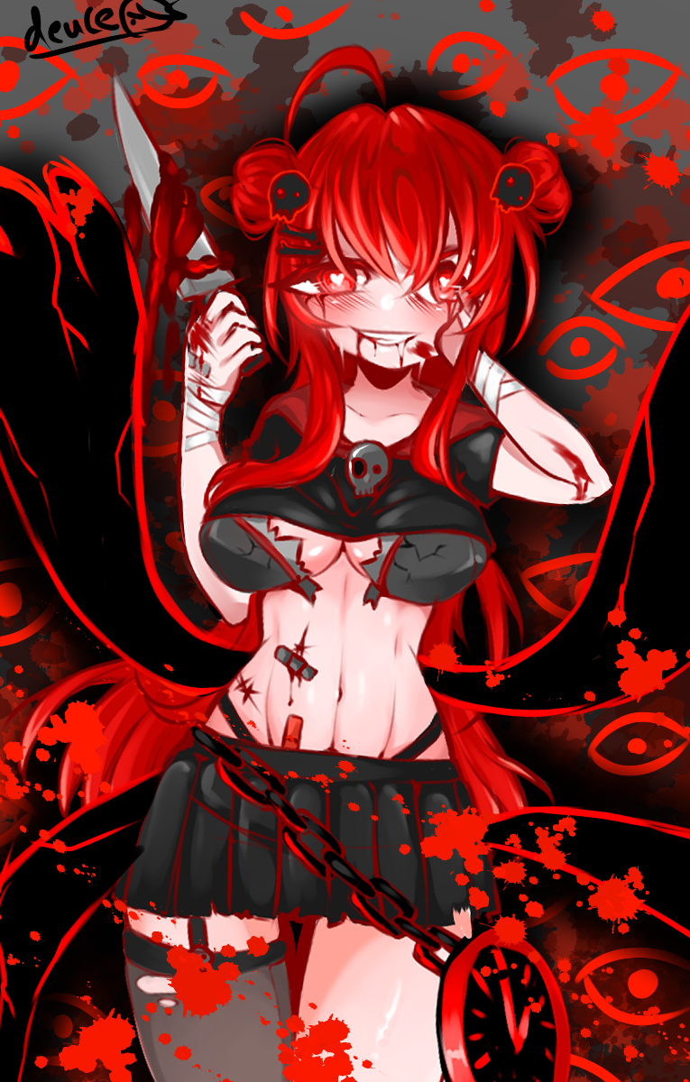 cyclea deuce_jeuce extreme_demon female female_only geometry_dash knife red_eyes red_hair skinned the_yandere_(geometry_dash) white_skinned_female yandere