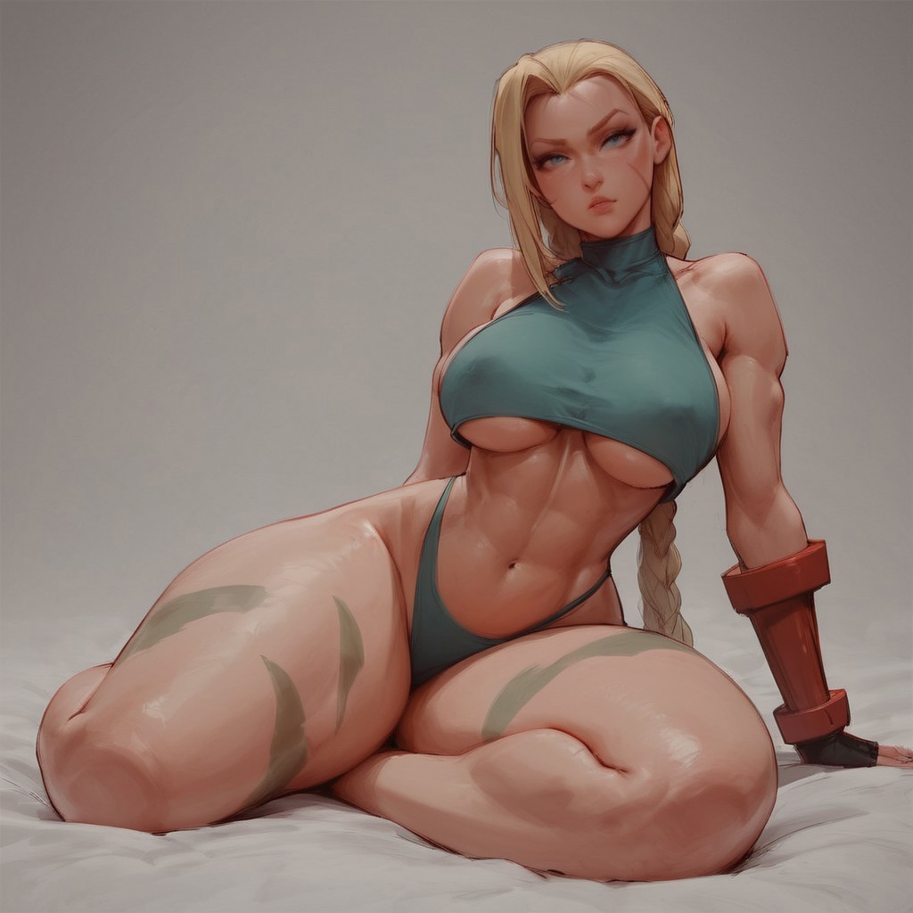 ai generated, big ass, big breasts, blonde female, blonde hair, breasts, cammy white, curvy, curvy figure, female, joabond, sexy pose, street fighter, thick thighs