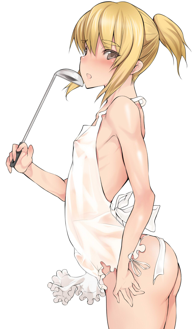 1boy apron ass blonde_hair bulge coin_rand crossdresser crossdressing femboy good_little_housewife male naked_apron penis penis_under_apron rand_(artist) solo standing trap yaoi