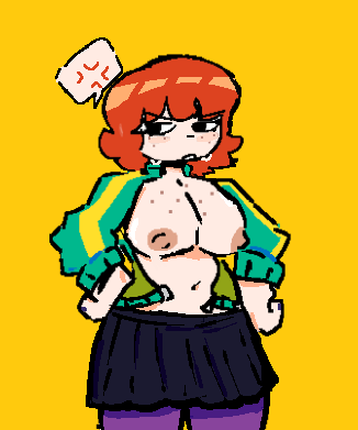 angry_face big_breasts breasts female freckles kim_pine partially_clothed scott_pilgrim self_upload tired u