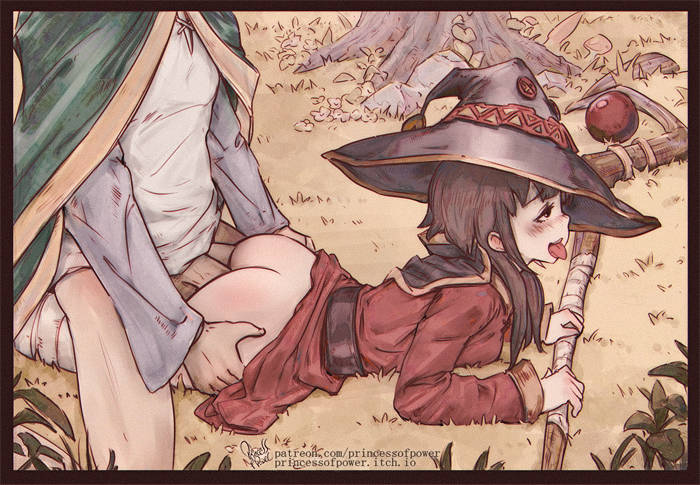 1girls ass ass_focus brown_hair female hot megumin penetration penis princessofpower satou_kazuma sex witch witch_hat