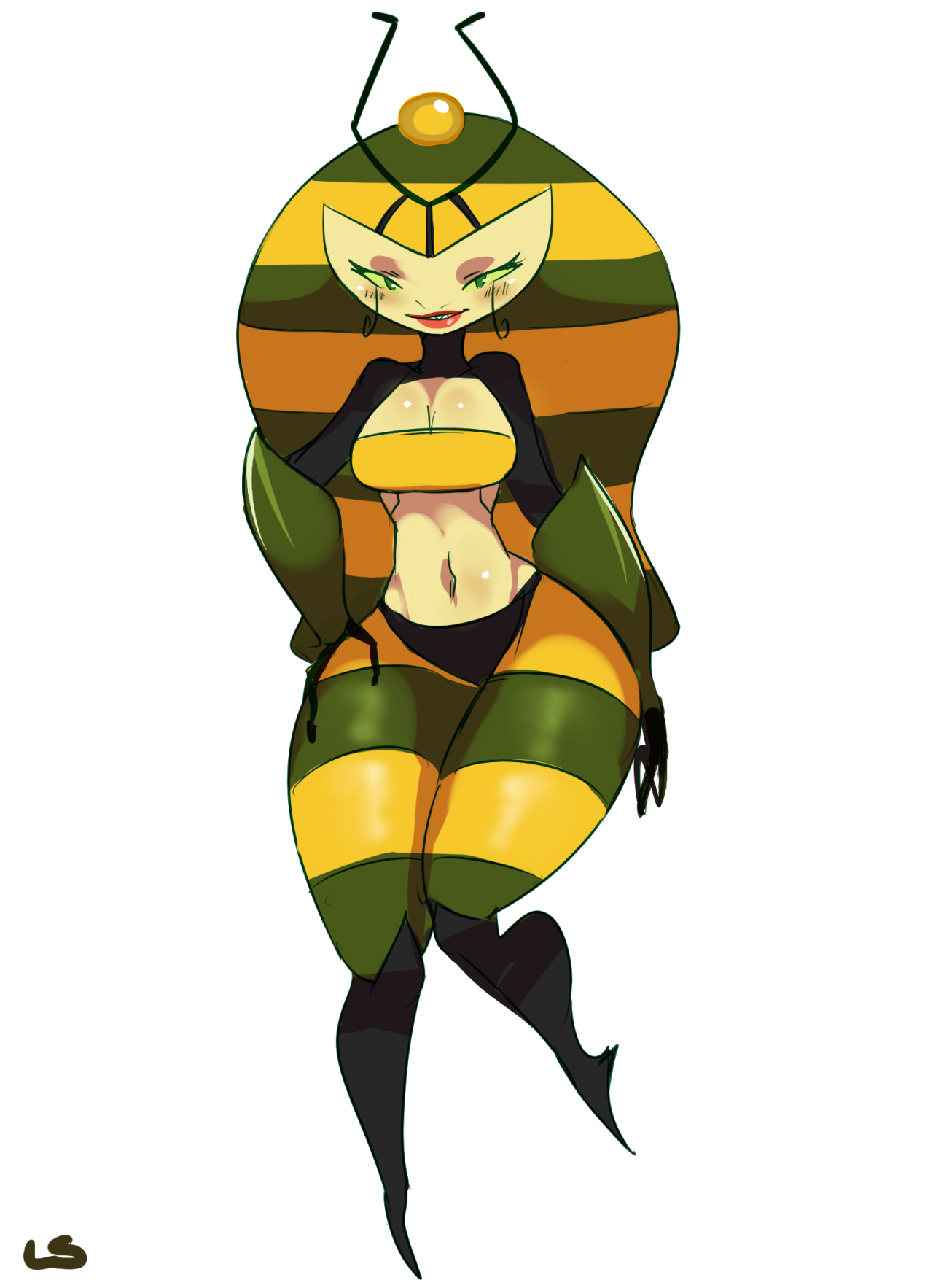 anthro, arthropodic, bee girl, big breasts, breasts, female, female only, insect, lightsource, my life as a teenage robot, queen vexus, robot, solo, vexus, wide hips