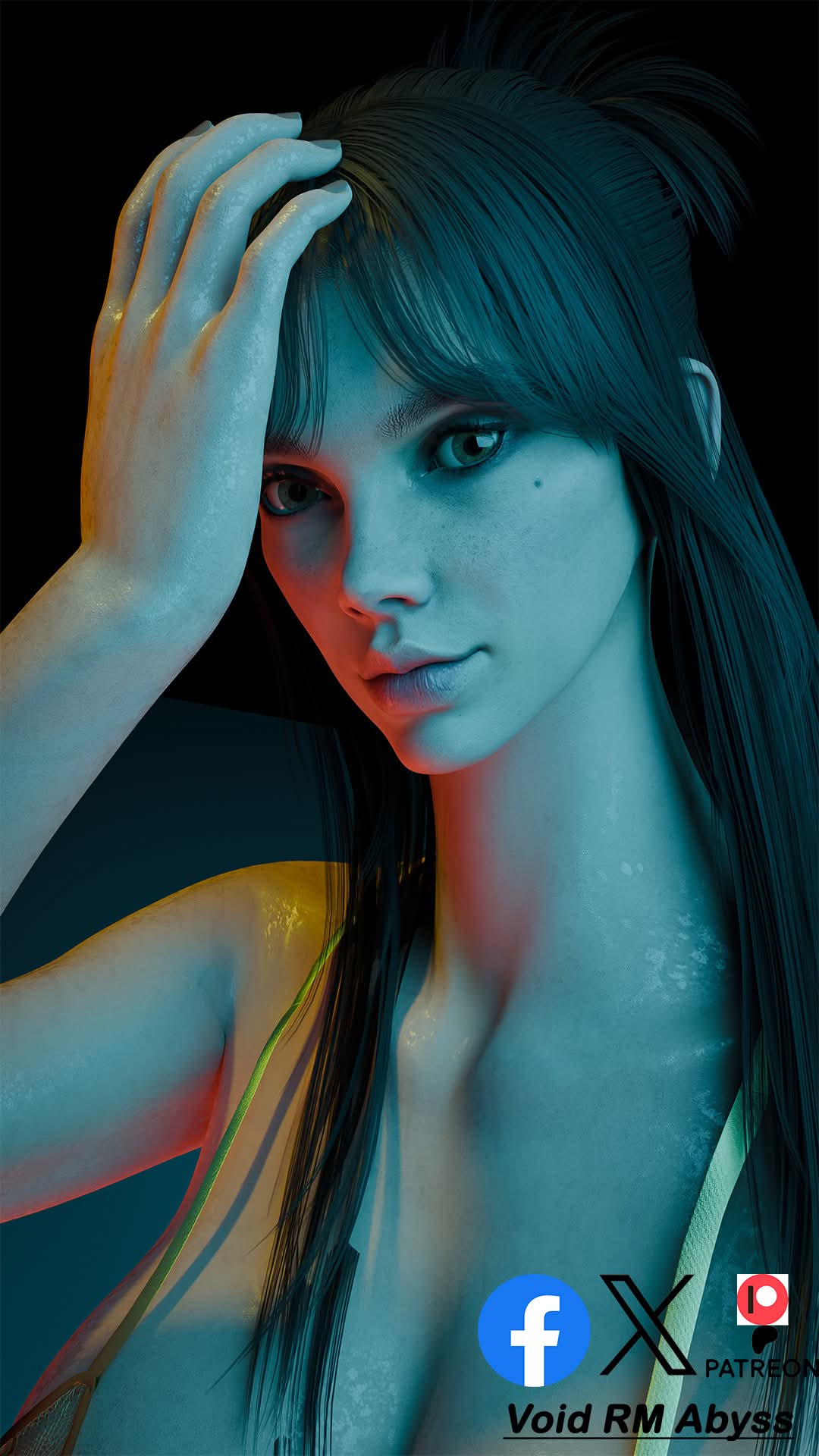 blue_background descendant first freyna_(the_first_descendant) green_clothing lights lingerie photography the