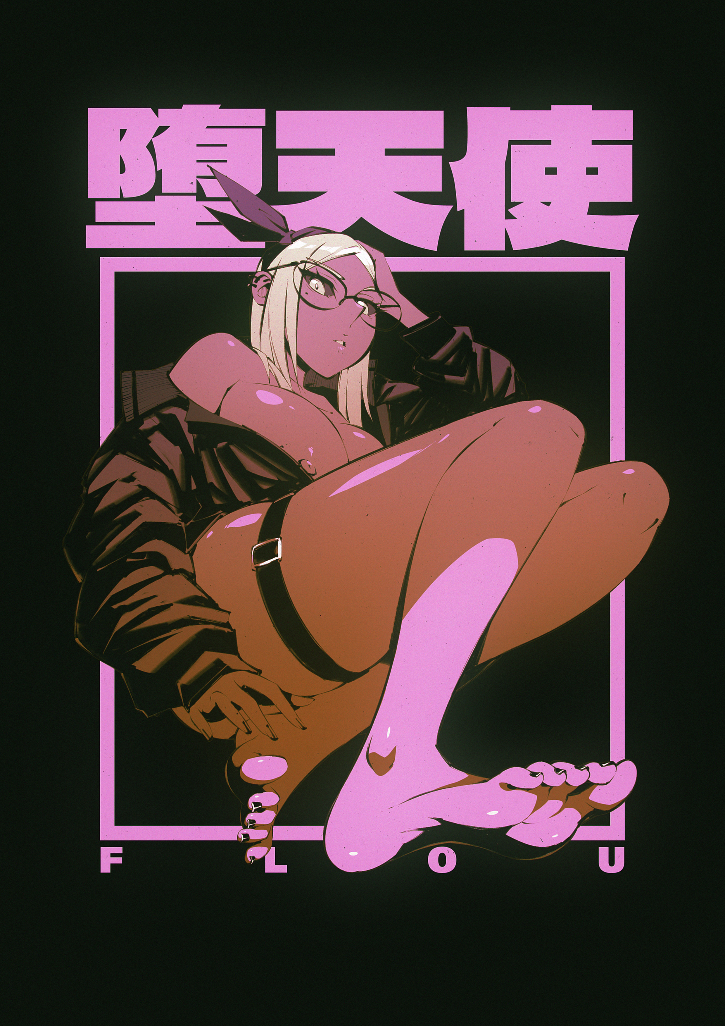 barefoot, dark skin, dark-skinned female, feet, female, flou, nipples, original, original character, stella (flou), tagme, white hair