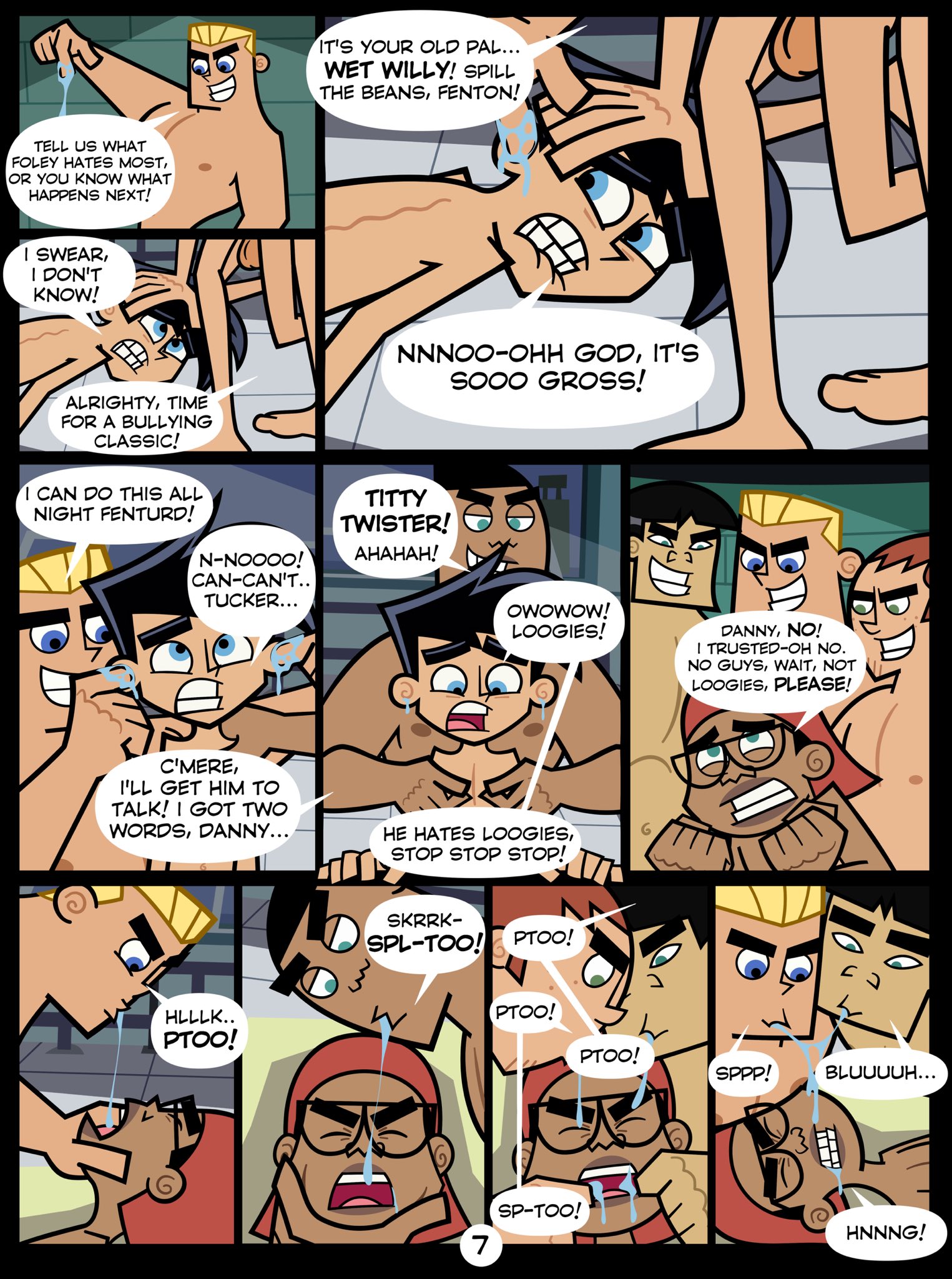 balls, bullying, danny fenton, danny phantom, dash baxter, ear fingering, erection, forced spit swallowing, gay, harzu, humiliation, kwan, male, male focus, male only, nervous erection, nickelodeon, pain, spitting, swallowing spit, teenager, titty twister, tucker foley, wet willy, young
