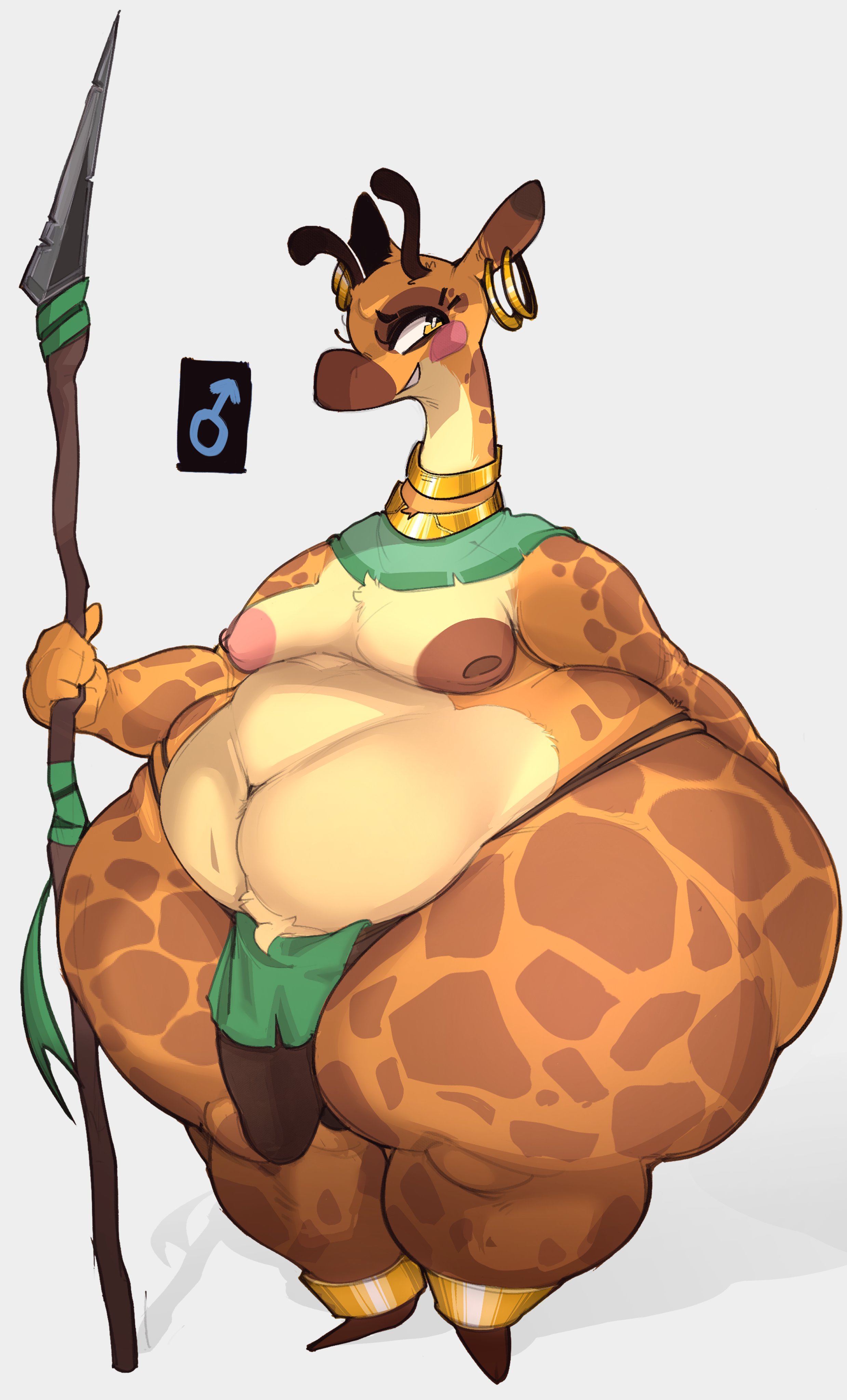 1boy, anthro, areolae, ass, ass bigger than head, balls, big areola, big ass, big butt, big penis, bubble ass, bubble butt, chubby, chubby femboy, chubby male, clothing, curvaceous, curvy, curvy figure, earrings, fat, femboy, flaccid, foxialewd, furry, gender symbol, giraffe, girly, holding, holding spear, holding weapon, hoop earrings, huge ass, loincloth, loincloth only, male, male only, moobs, mostly nude, obese, obese femboy, obese male, overweight, overweight femboy, overweight male, penis, solo, solo male, spear, tribal, voluptuous, voluptuous male, weapon, white background, yellow eyes