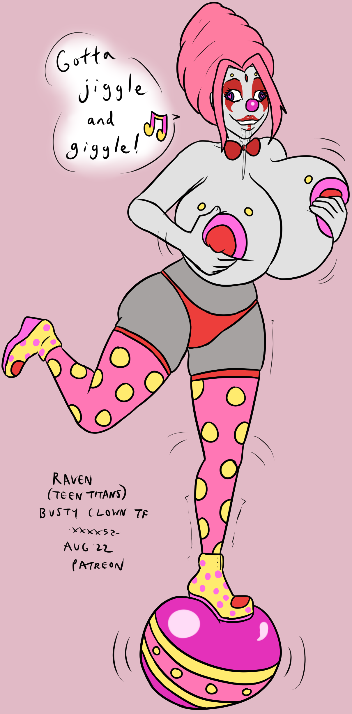 ass, bimbo, bimbo body, bimbo lips, bimbofication, bimbofied, breasts, clown, clown girl, clownification, dc, dc comics, female, huge ass, huge breasts, implied transformation, raven (dc), tagme, teen titans, thick thighs, transformation, wide hips, xxxx52