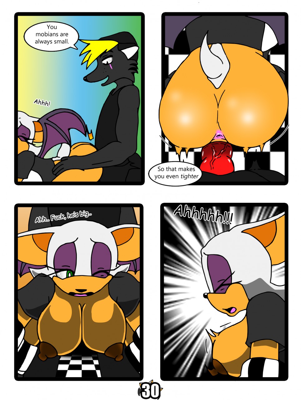 anthro anus ass bat big_breasts breasts canine cleavage clothed clothing comic english_text erect_nipples erection fan_character female male mammal nipples penetration penis pussy rouge_the_bat sex sinshadowed_(artist) sonic_(series) straight text vaginal_penetration