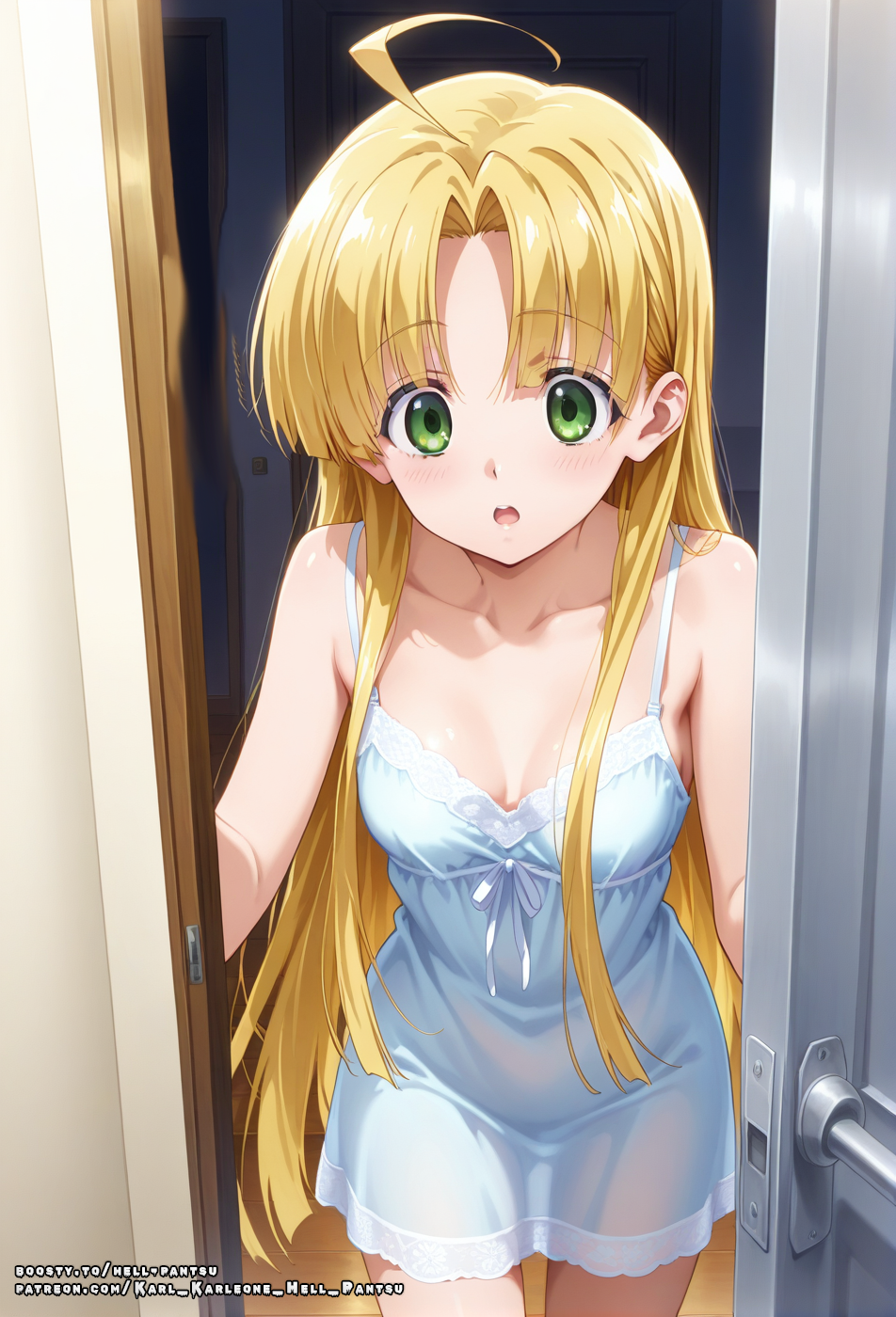 ahoge ai_generated asia_argento blonde_hair female green_eyes hell-pantsu high_school_dxd long_hair small_breasts solo