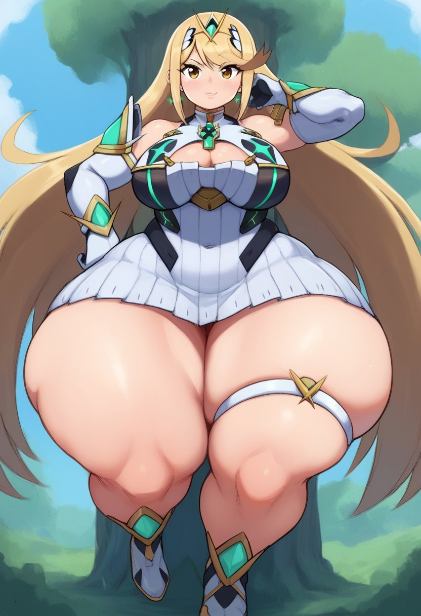 ai_generated big_breasts bottom_heavy gvukub mythra nintendo thick_thighs wide_hips xenoblade_(series) xenoblade_chronicles_2