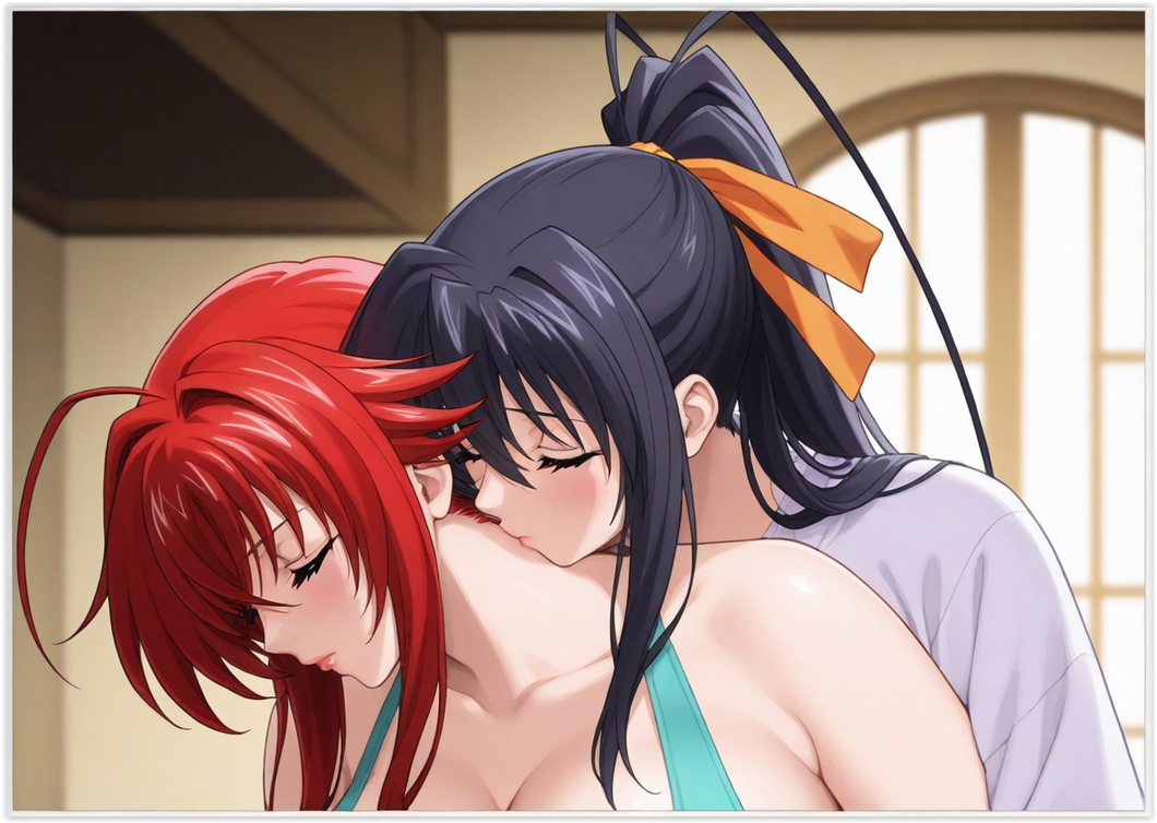 2girls ai_generated akeno_himejima flirting girl_on_girl high_school_dxd kissing lesbian_couple lesbian_domination lesbian_kiss lesbian_sex lovers rias_gremory yuri yuri