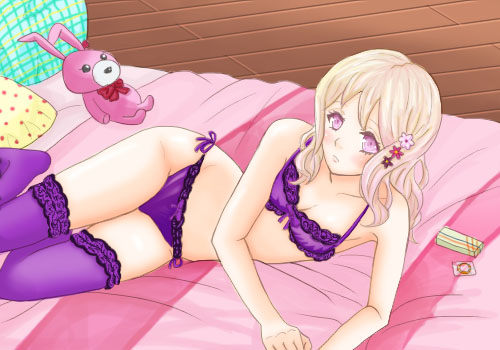 bra colored diabolik_lovers komori_yui long_socks only_females plushie undergarments_only underwear