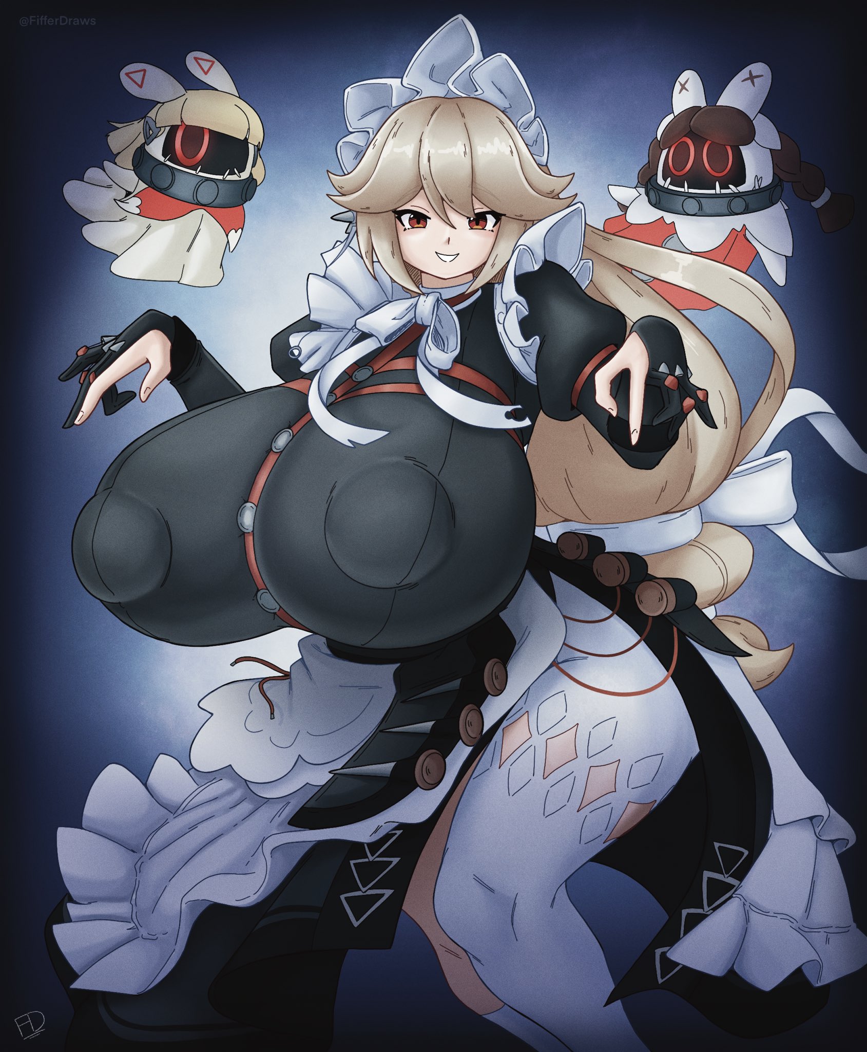1girls, alexandrina sebastiane, big breasts, breasts, breasts bigger than head, breasts bigger than torso, busty, female, female only, fiffer, huge breasts, large breasts, long hair, looking at viewer, maid, massive breasts, nipple bulge, solo, thick thighs, top heavy, wide hips, zenless zone zero