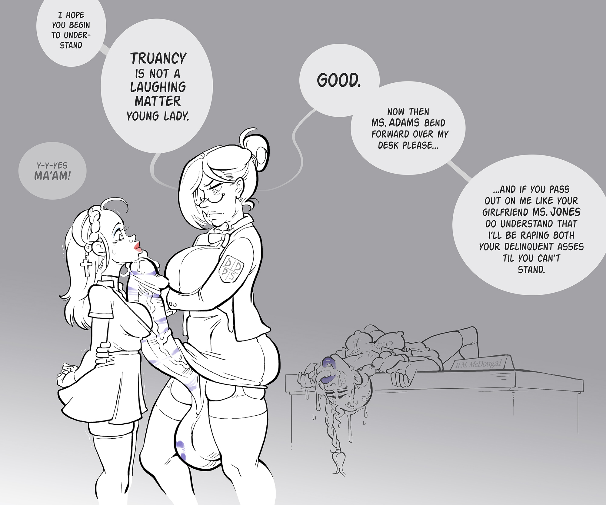 after oral, age difference, balls, big balls, big penis, cum in mouth, female, futa with female, futanari, huge balls, huge cock, huge penis, intersex, kiss mark, large penis, lipstick mark, penis, sparrow (artist), tagme, teacher and student, veiny penis