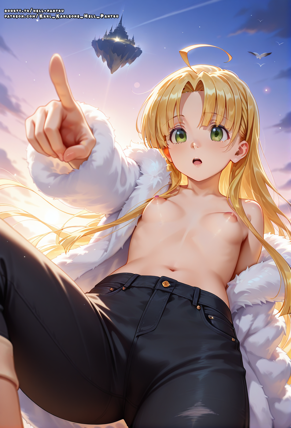 ahoge ai_generated asia_argento ass blonde_hair female green_eyes hell-pantsu high_school_dxd long_hair small_breasts solo