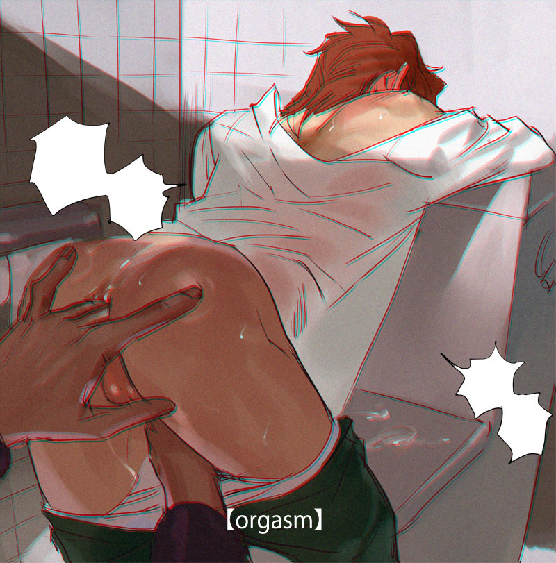 2boys, anal, ass, blank speech bubble, chromatic aberration, earrings, emg (christain), english, fingering, from behind, gay, handjob, human, image set, jojo's bizarre adventure, jotaro kujo, male, male only, multiple boys, multiple males, noriaki kakyoin, penis, red hair, solo focus, stardust crusaders, yaoi