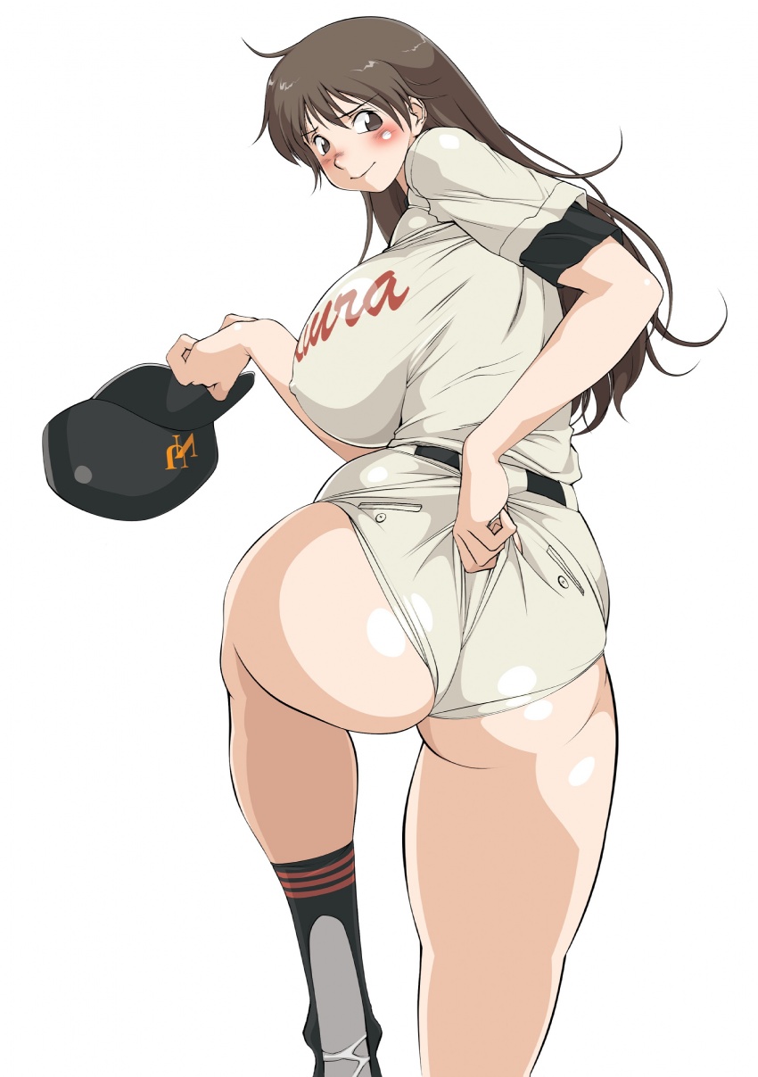 ass baseball_cap baseball_uniform breasts erect_nipples huge_breasts lip_van_winkle maria_momoe ookiku_furikabutte wedgie