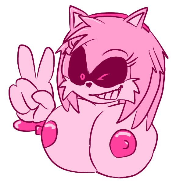 amy.exe amy_rose big_breasts exposed_breasts limited_palette peace_sign pillar_chase_2 self_upload sinfulstars sonic.exe_(series) sticker tagme thorn_(pillar_chase_2) wink