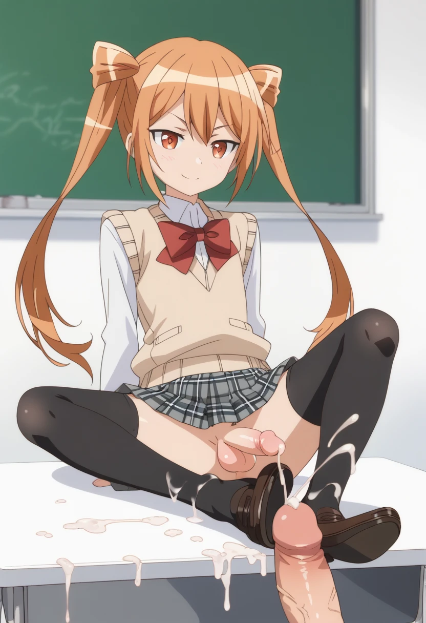 1boy after_footjob ai_generated androgynous bukkake crossdressing cum cum_in_feet cum_on_shoes cum_on_socks femboy feminine_body feminine_male footjob himegoto oda_mitsunga orange_eyes orange_hair penis sockjob socks trap