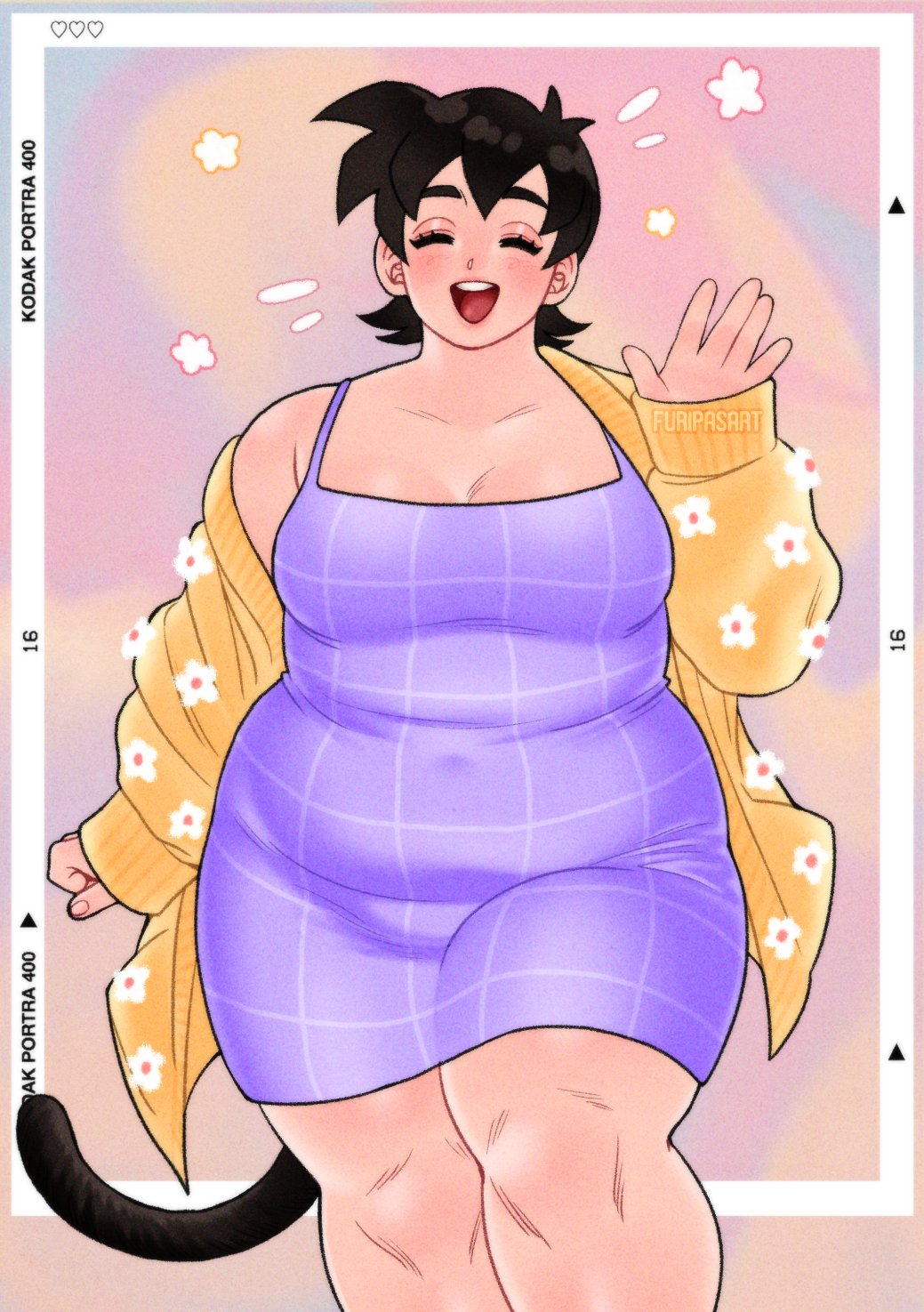 bbw black_hair chubby chubby_female dragon_ball dress female furi_(furipasart) furipasart monkey_tail original_character overweight overweight_female saiyan short_hair solo