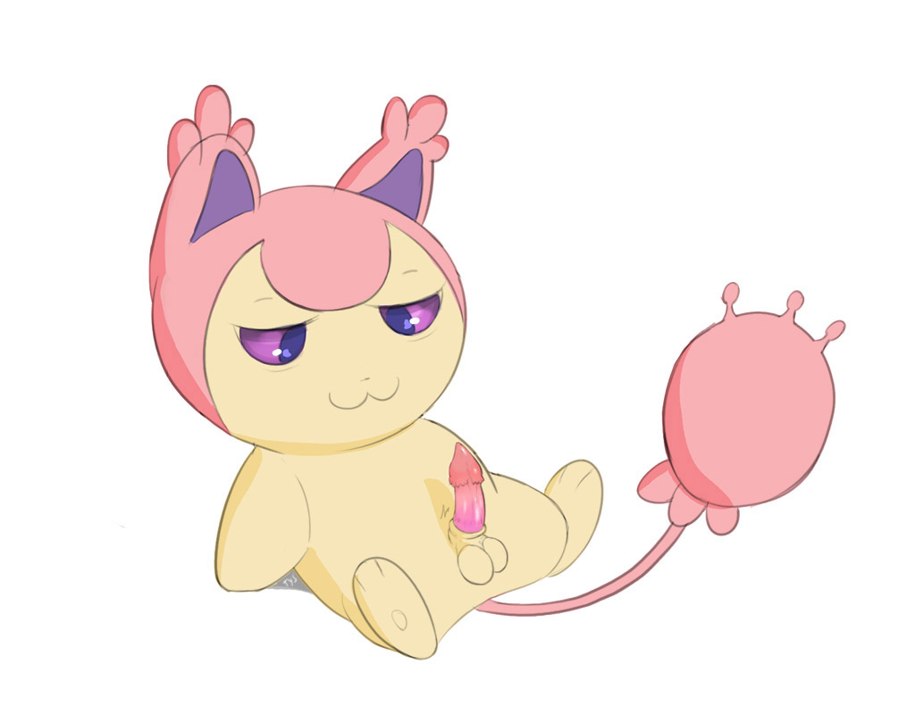 balls erection featureless_arms feline looking_at_penis male male_only mammal nintendo penis pokemon precum reclining seyrmo sheath skitty smile solo video_games