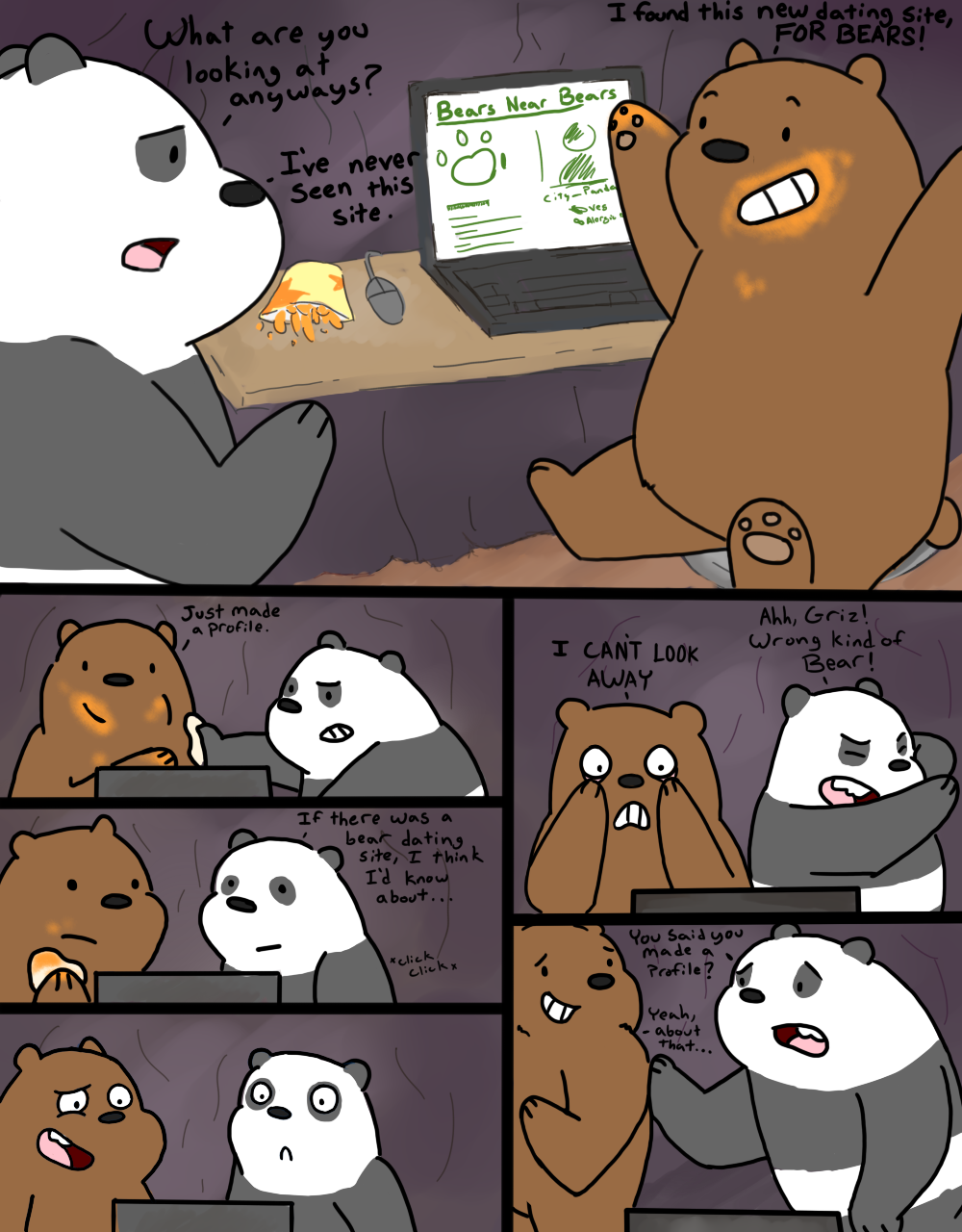 anal bear comic dating_site dialogue food graft_(artist) grizzly_(character) internet male male_only mammal panda panda_(character) porn_website smile we_bare_bears website