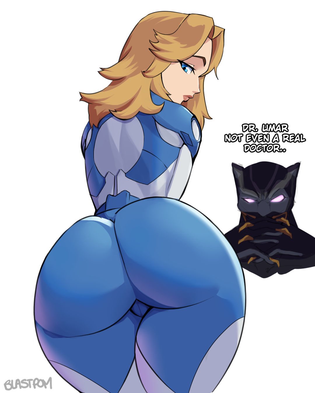 1boy 1girls ass ass_focus big_ass black_panther_(marvel) black_panther_(marvel_rivals) blastpom blonde_hair blue_eyes bodysuit female from_behind huge_ass invisible_woman invisible_woman_(marvel_rivals) light-skinned_female light_skin long_hair male marvel marvel_comics marvel_rivals mask masked_male sue_storm superhero superheroine thick thick_ass thick_thighs