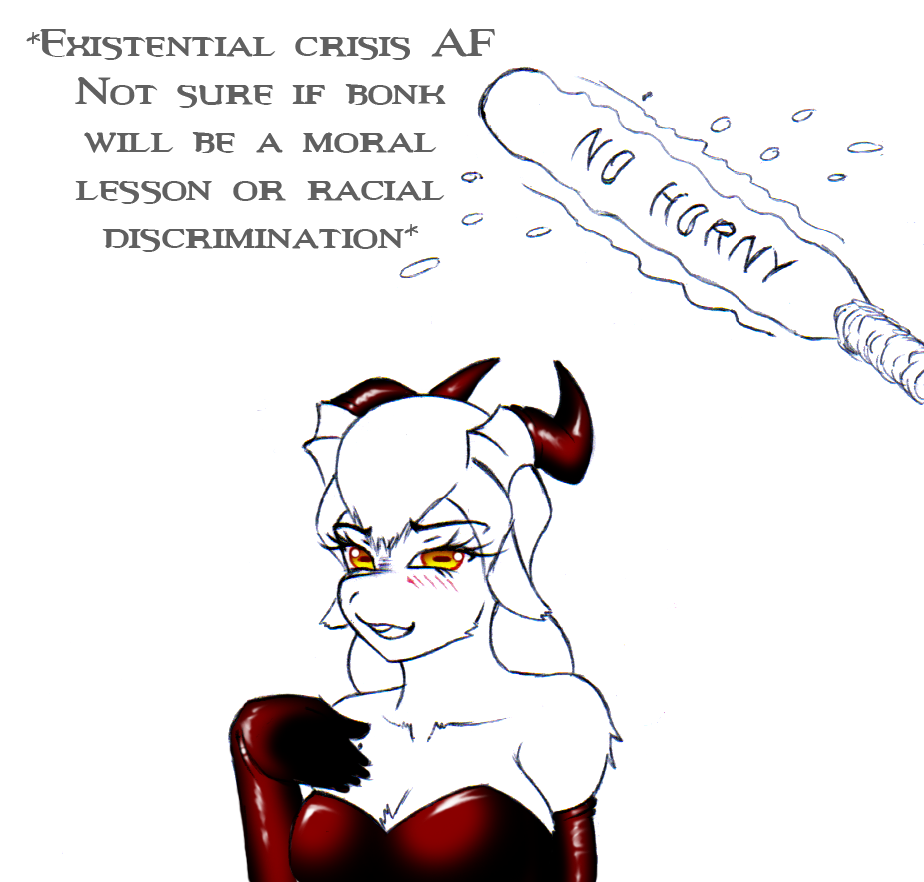 anthro english english_text funny furry galejro goat goat_eyes goat_girl horizontal_pupils horns latex long_gloves nirva_(galejro) no_horny yellow_eyes