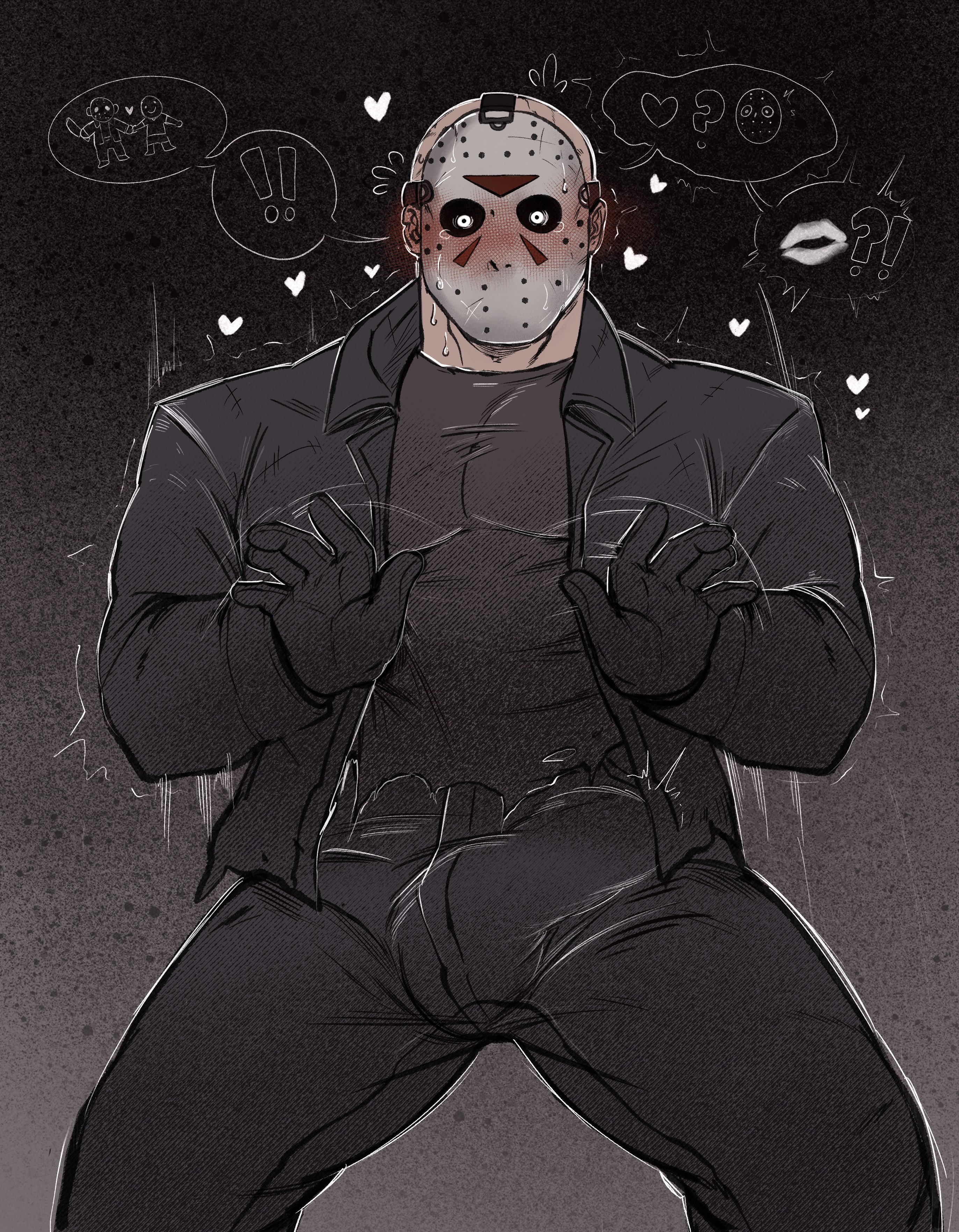 1boy, bara, big penis, bulge, bulge through clothing, bulge under clothes, clothed, clothing, friday the 13th, hockey mask, jason voorhees, large penis, majormelon1, male, male only, male yandere, mask, masked male, penis, solo, yandere