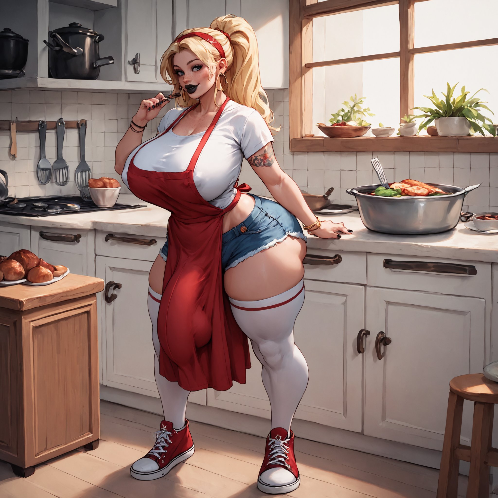 ai generated, bulge, bulge through clothing, futanari, huge cock, intersex, penis, shennru, tagme