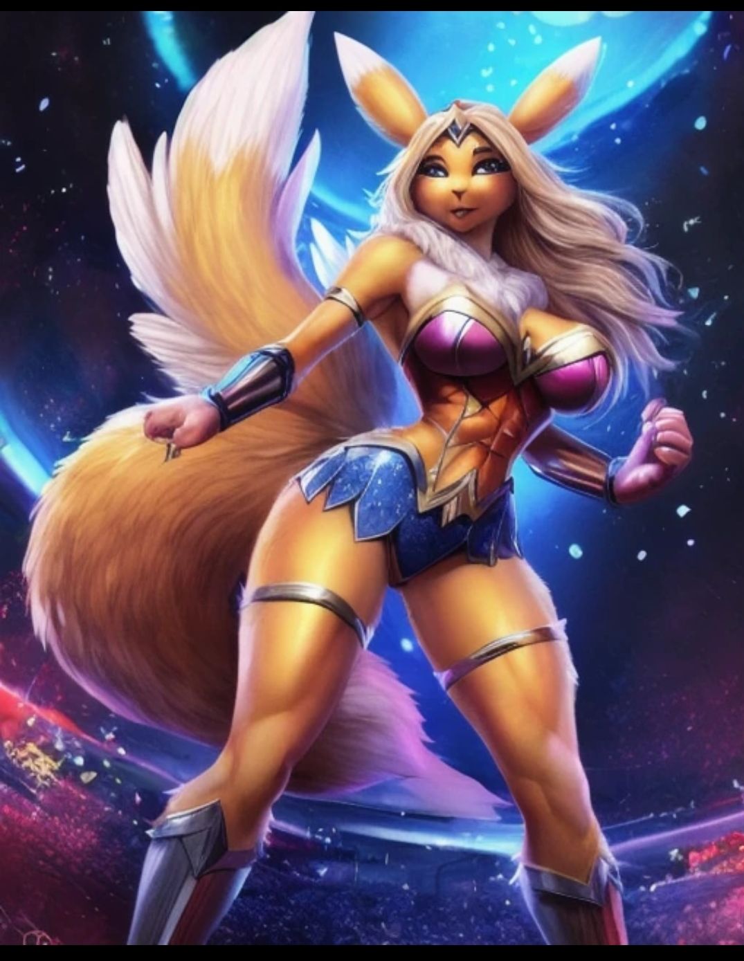 ai_generated anthro digimon kitsune_warrior_(starfox_saviors) renamon sexy.ai wonder_woman_(cosplay)