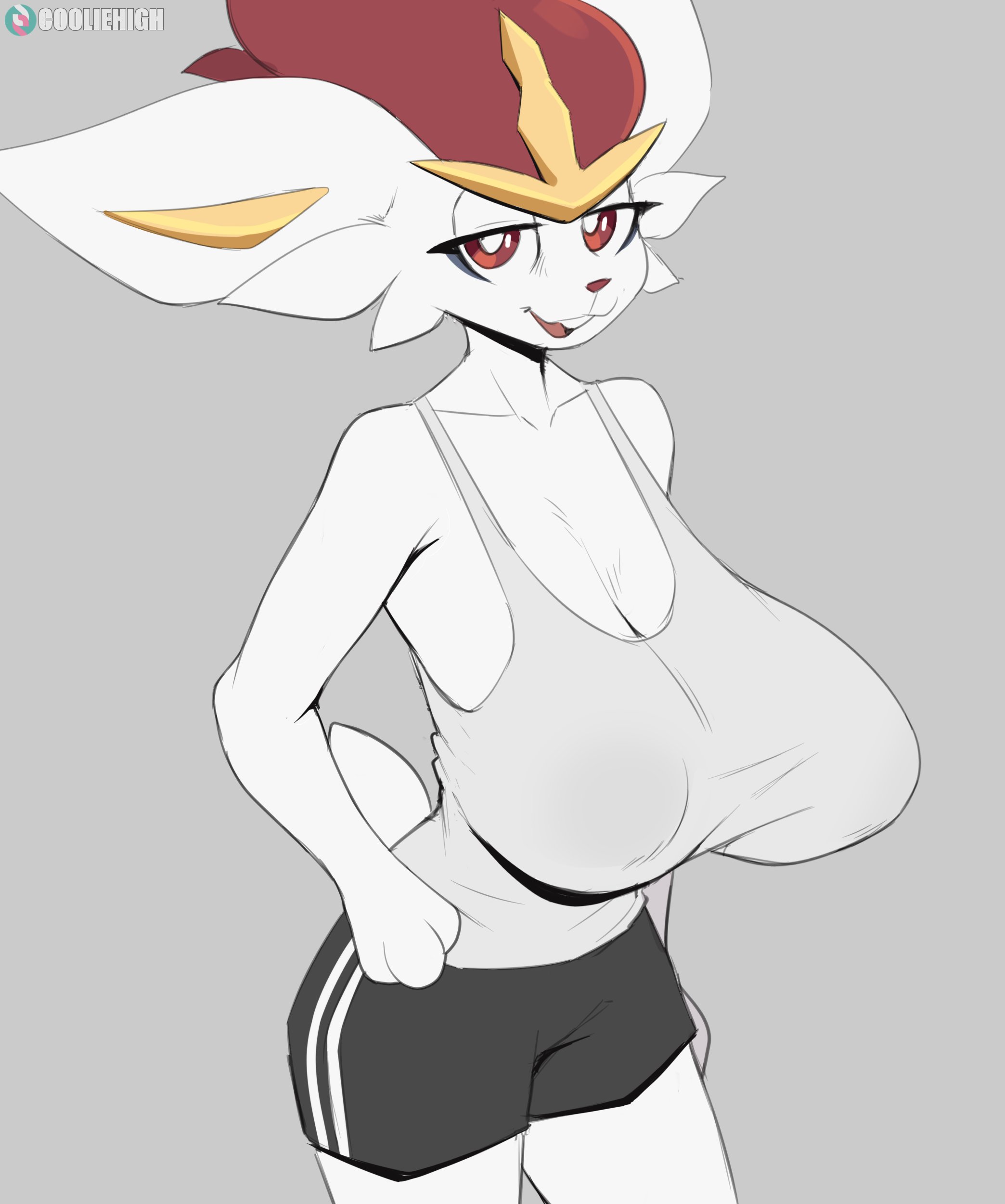 2022, 2d, abs, anthro, artist name, athletic, athletic female, beach, big breasts, blue sky, breasts, buckteeth, bust-waist contrast, cinderace, cleavage, clouds, cooliehigh, digital media (artwork), female, female only, flat belly, furry, furry female, furry only, game freak, gym clothes, lagomorph, lagomorph humanoid, looking at viewer, navel, nintendo, open mouth, outside, pants, paws, pokémon (species), pokemon, pokemon (species), red eyes, red nose, sky, solo, sports bra, subscribestar url, sweat, tagme, thick thighs, voluptuous, voluptuous female, white body, white fur, white pupils, white sclera