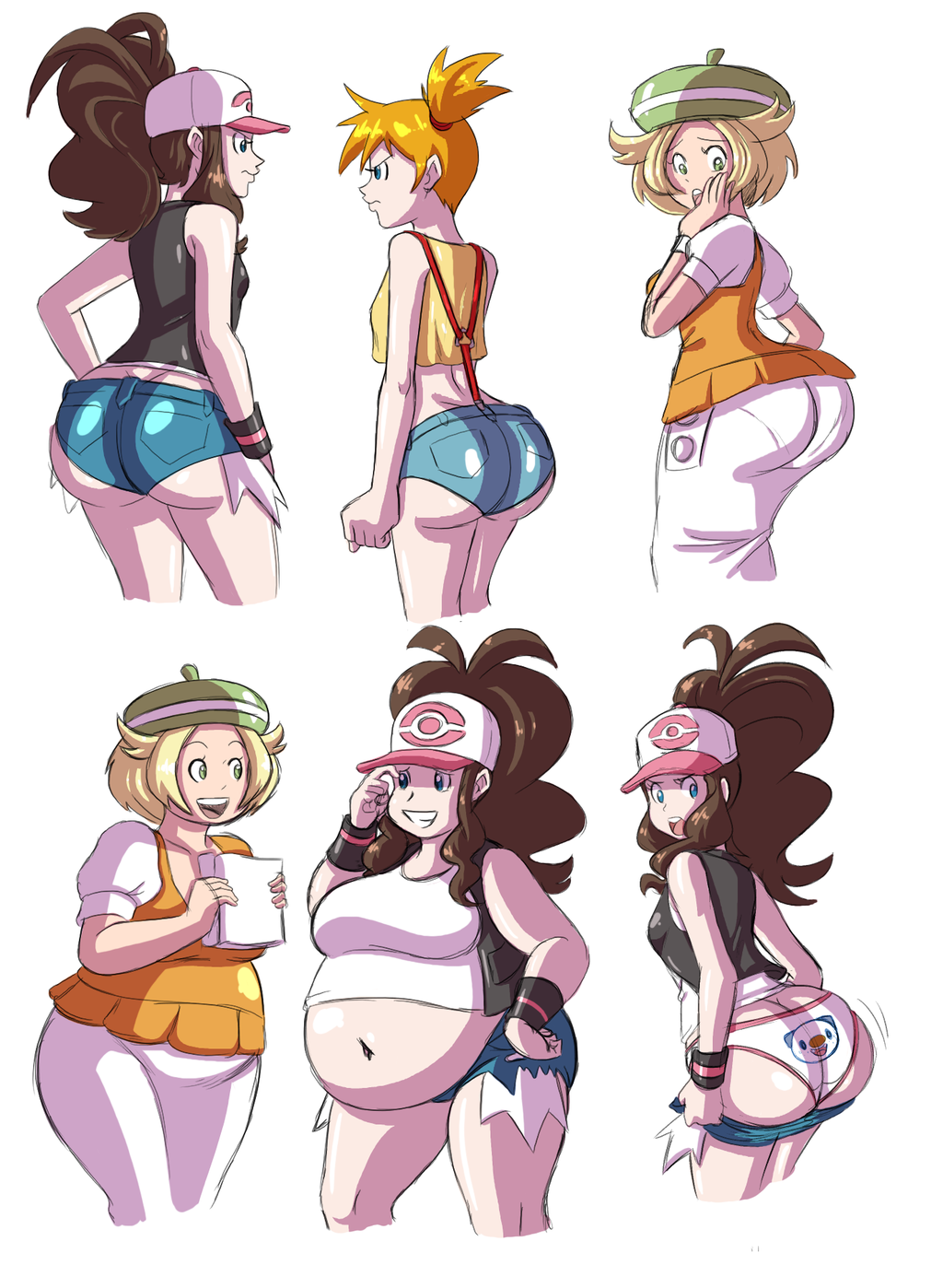 3girls ass_cleavage axel-rosered back bbw bianca_(pokemon) big_butt blonde_hair blue_eyes brown_hair butt butt_crack clothing fat fat_ass fat_fetish fat_girl fat_woman female female_only glasses green_eyes hat hilda_(pokemon) huge_butt human human_only kasumi_(pokemon) misty_(pokemon) multiple_girls orange_hair panties pokemon shorts white_background