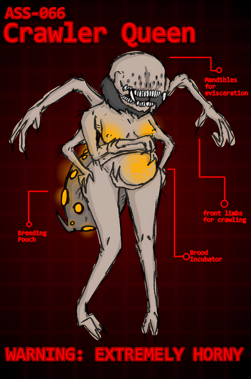 big_belly crawler crawler_queen egg eggs grey-skinned_female highres humanoid killing_floor killing_floor_3 lactating lactation naked no_eyes not_safe_for_work nsfw pregnant queen rpg247a six_arms spider spider_girl swollen_belly teeth text thick_thighs x-ray