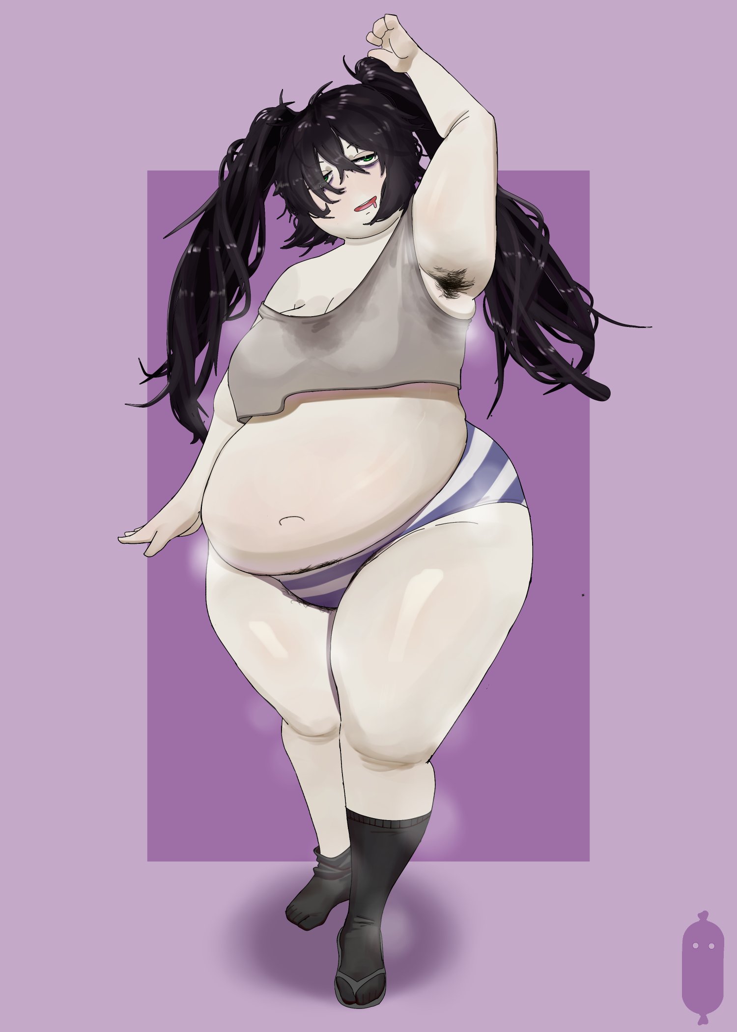 1girls, armpit hair, bbw, female, female only, hairy armpits, huge belly, human, overweight, overweight female, panties, pubic hair, pubic hair peek, qqushiouo, revealing clothes, slob, solo, solo female, standing, steam