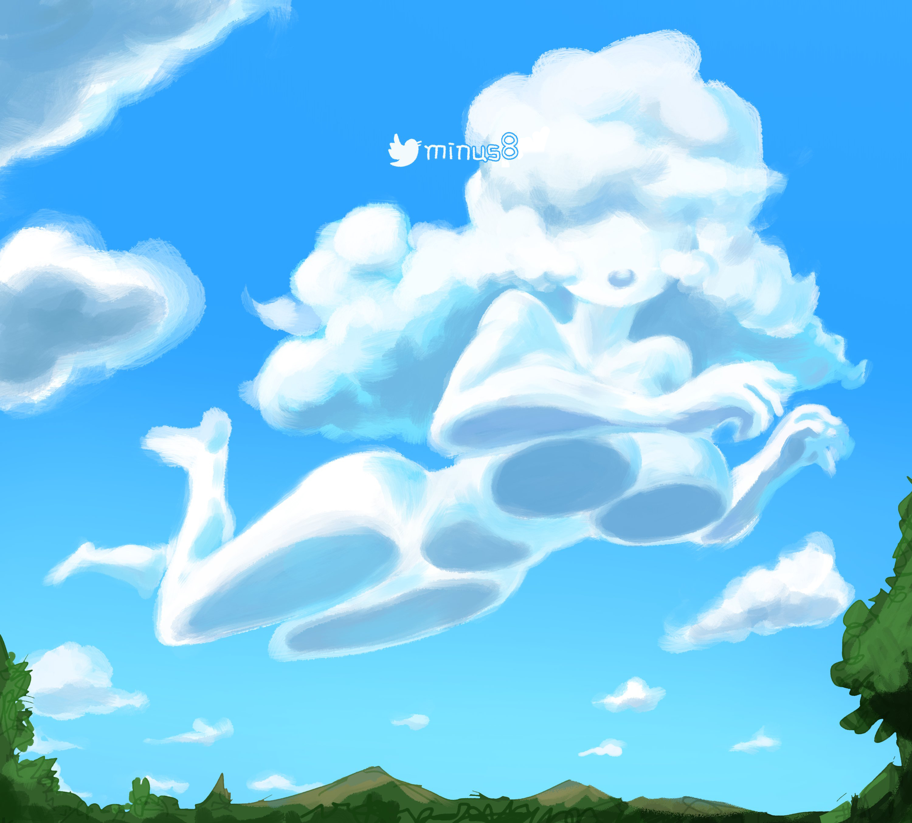 breasts, cleavage, cloud humanoid, clouds, female, laying down, minus8, solo, tagme