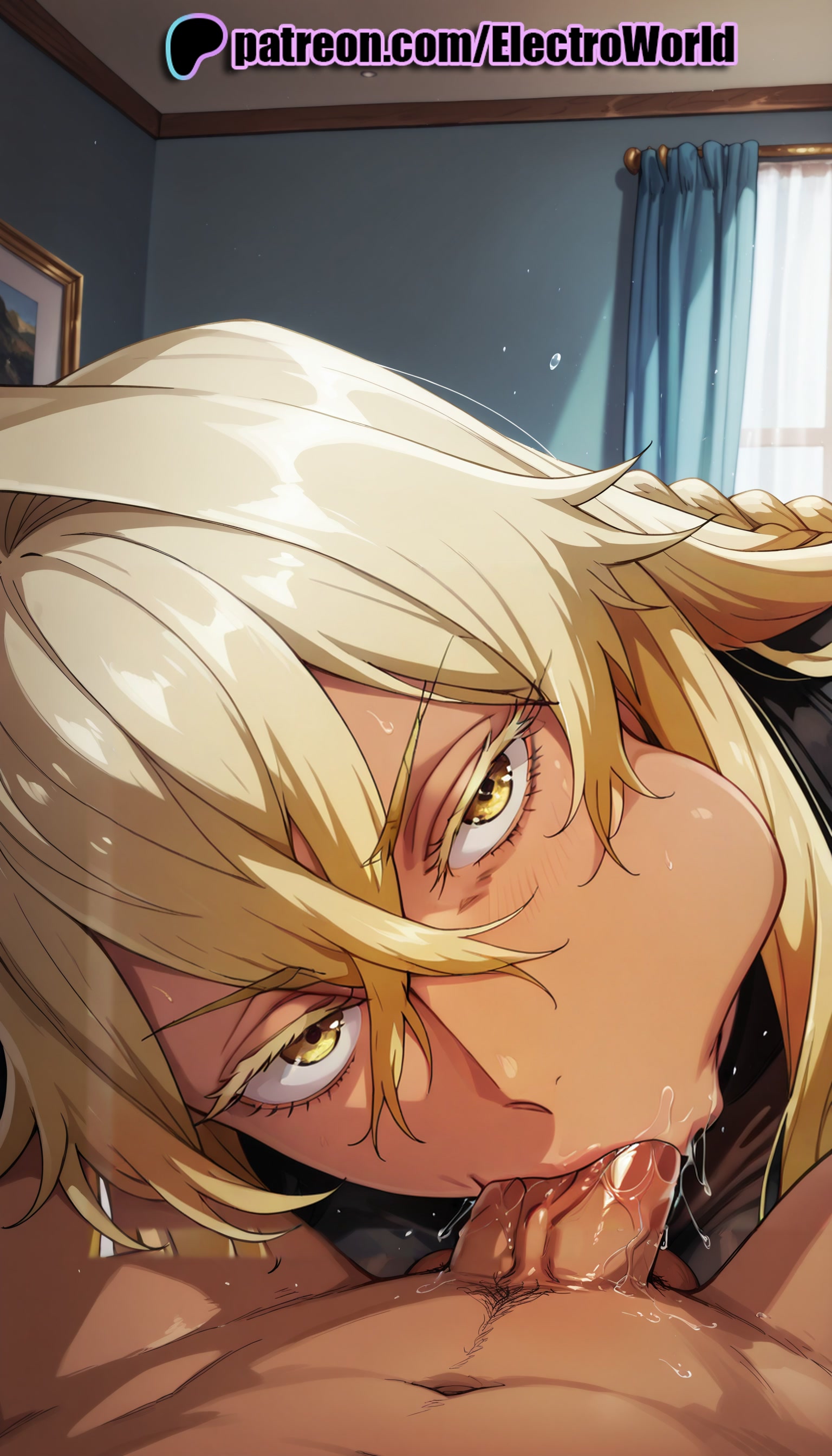 1boy, 1girls, 2025, a returner's magic should be special, ai generated, artist name, azest kingscrown, blonde hair, blowjob, blowjob face, braid, cheek bulge, cock, dark skin, dark-skinned male, deep blowjob, dick, electroworld, eye contact, fellatio, female, head tilt, hi res, high quality, high resolution, highres, human, human female, indoors, licking, light skin, light-skinned female, looking at viewer, male, male/female, oral, patreon, patreon username, penis, petite, pov, slim, stable diffusion, straight, sucking, the magic of the returned must be special, watermark, window