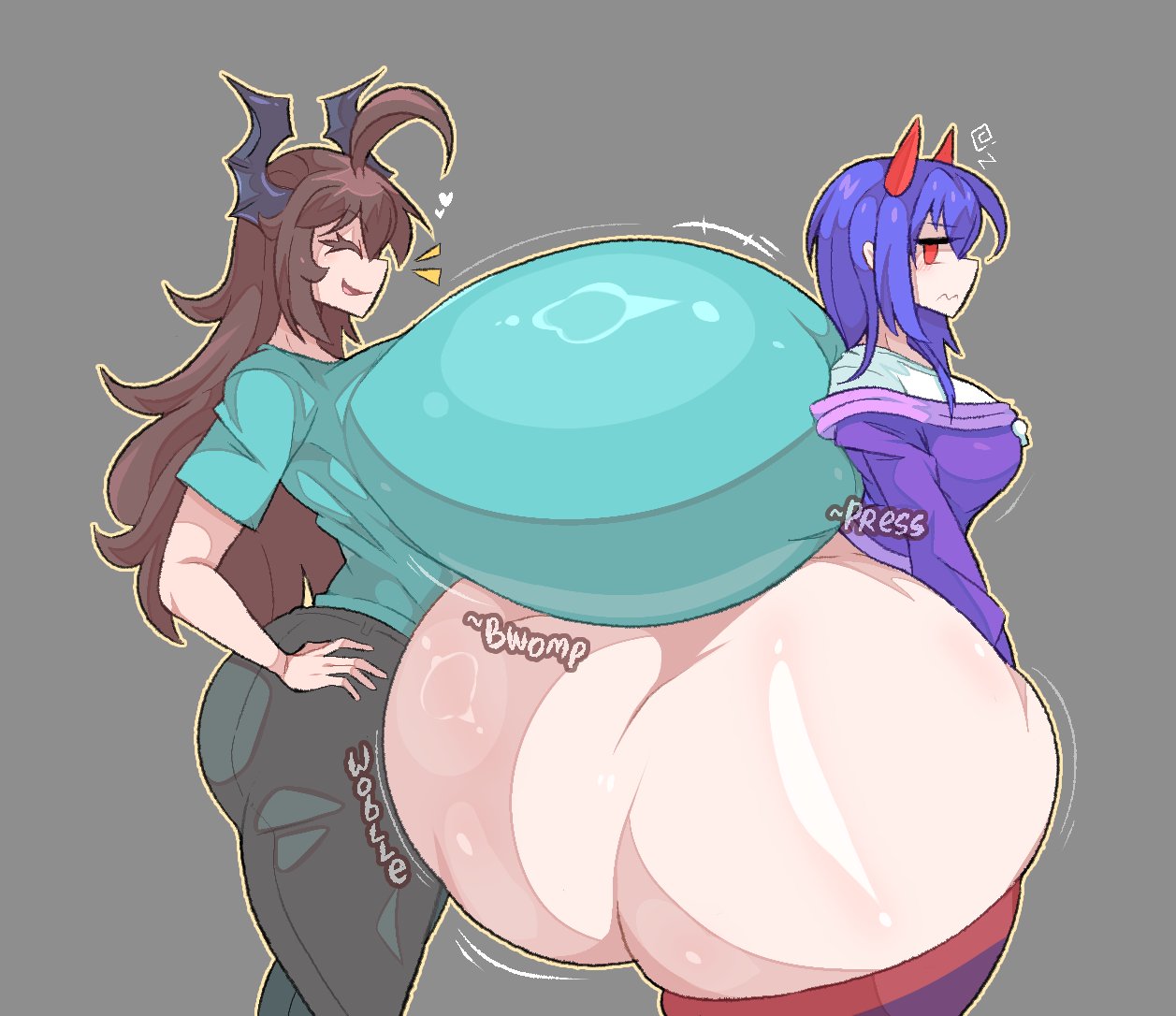 2girls, ass, ass vs breasts, b and p (body types), bottom heavy, breasts, dao (kumomogi), female, female only, huge ass, huge breasts, hyper, hyper ass, hyper breasts, kumomogi, lily (kumomogi), original, top heavy, voluptuous