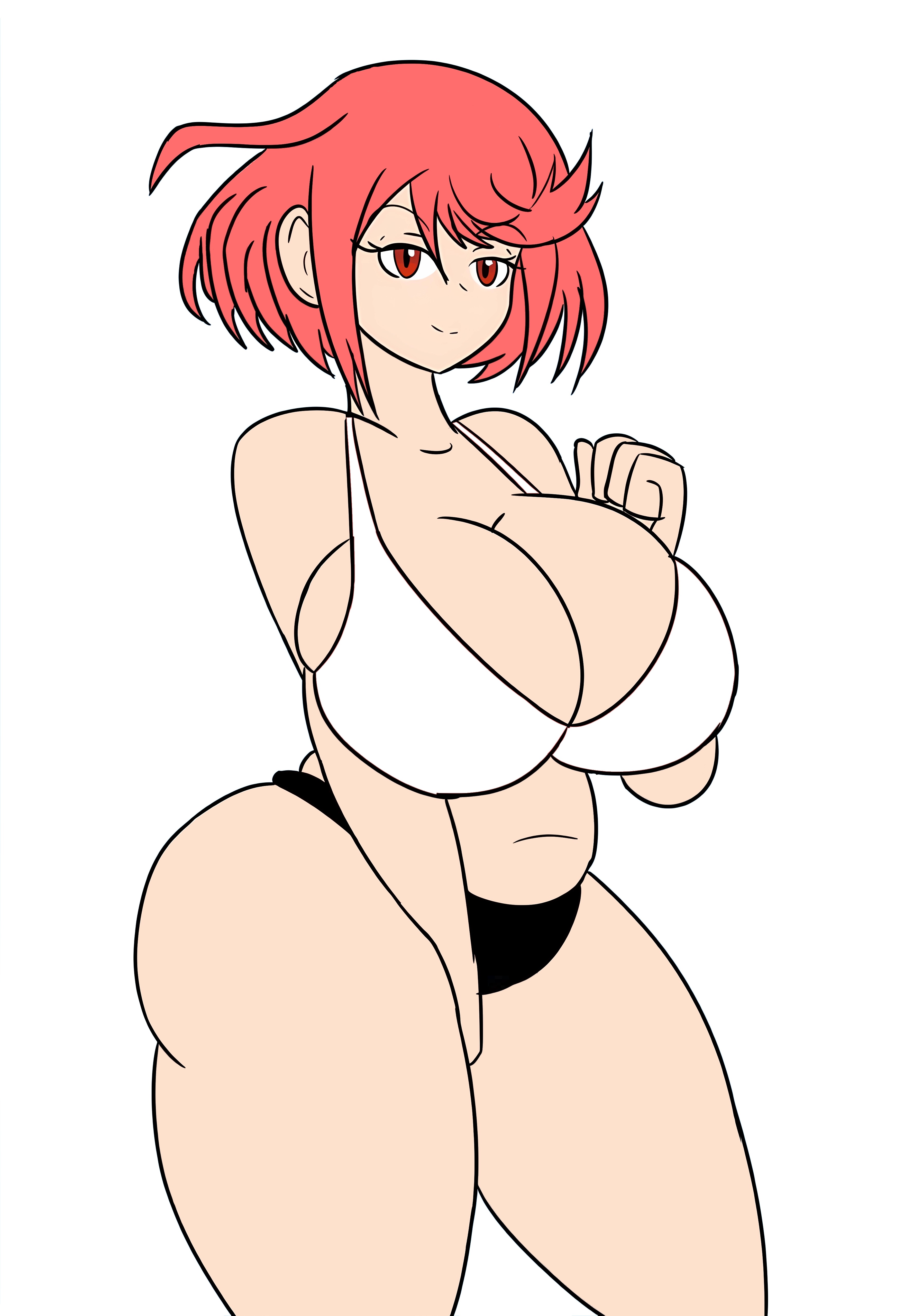 1girls, big boobs, big breasts, bikini, bikini bottom, bikini only, bikini top, black bikini bottom, boobs, breasts, female, female only, female solo, igphhangout, pyra, red eyes, short hair, solo, solo female, solo only, white bikini top, xenoblade (series), xenoblade chronicles 2