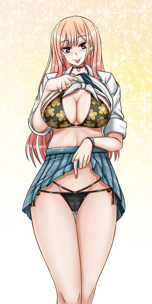 1girls bikini bikini_under_clothes bitch blonde_hair exhibitionism exhibitionist female gyaru hooker kitagawa_marin large_breasts pierced_ears pierced_tongue prostitute prostitution school_uniform sono_bisque_doll_wa_koi_wo_suru swimsuit tk_(butakuma)