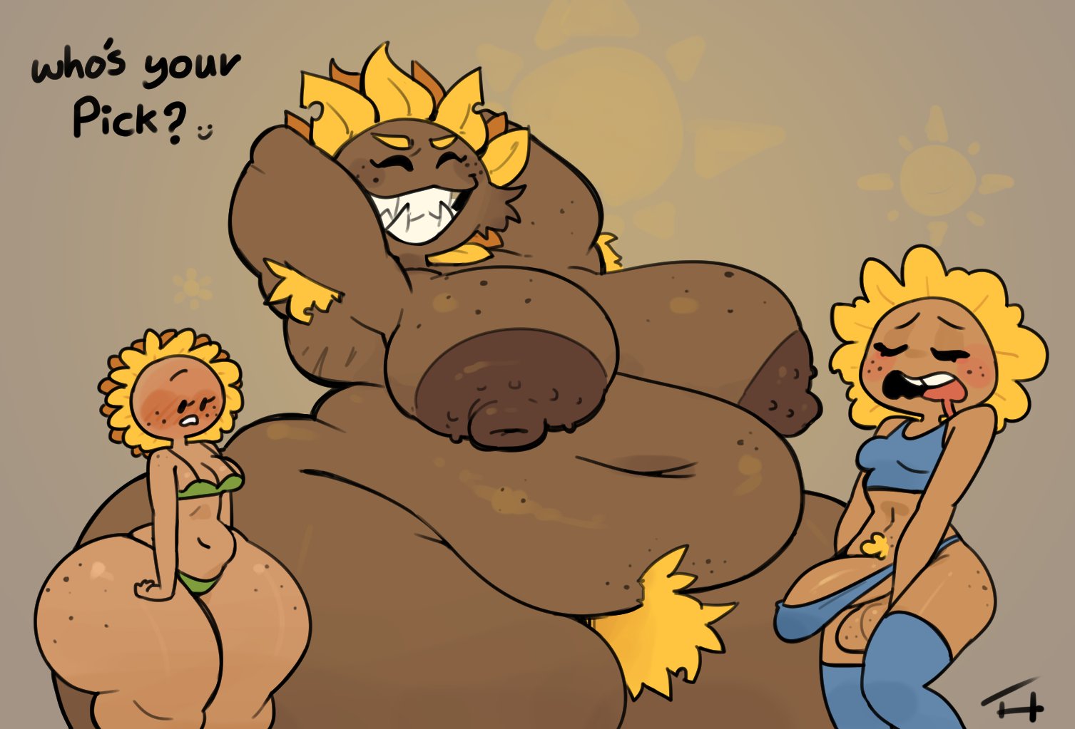 1futa, 1girls, aka h, anthro, anthrofied, ass, breasts, erection, fat, fat belly, fat female, female, flora fauna, futanari, intersex, obese, overweight, overweight female, penis, plant, plant girl, plant humanoid, plantie, plants vs zombies, plants vs. zombies, popcap games, primal sunflower (pvz), pussy, sunflower (pvz)